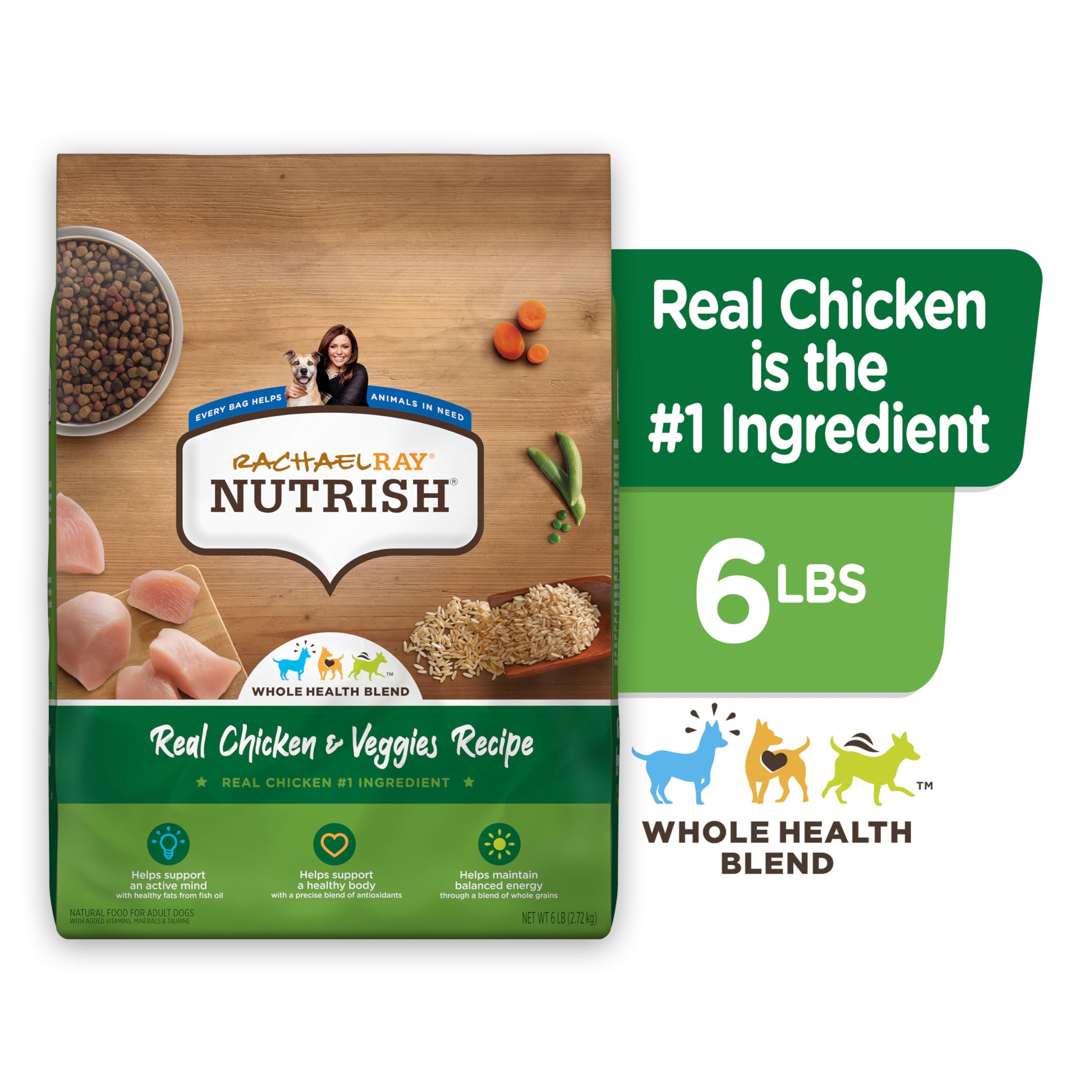 Nutrish Real Chicken & Veggies Recipe Whole Health Blend Dry Dog Food, 6 lb. Bag, Packaging May Vary (Rachael Ray)
