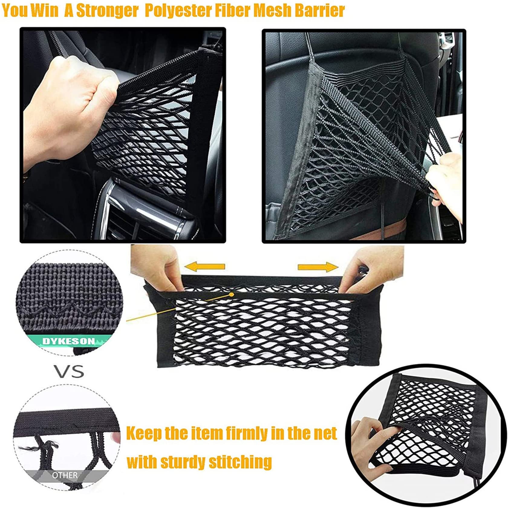 DYKESON Dog Car Net Barrier - Safety Mesh Organizer for Pets & Kids, 11.7"x11.7", Polyester, Model 01, Easy Install for Cars & SUVs