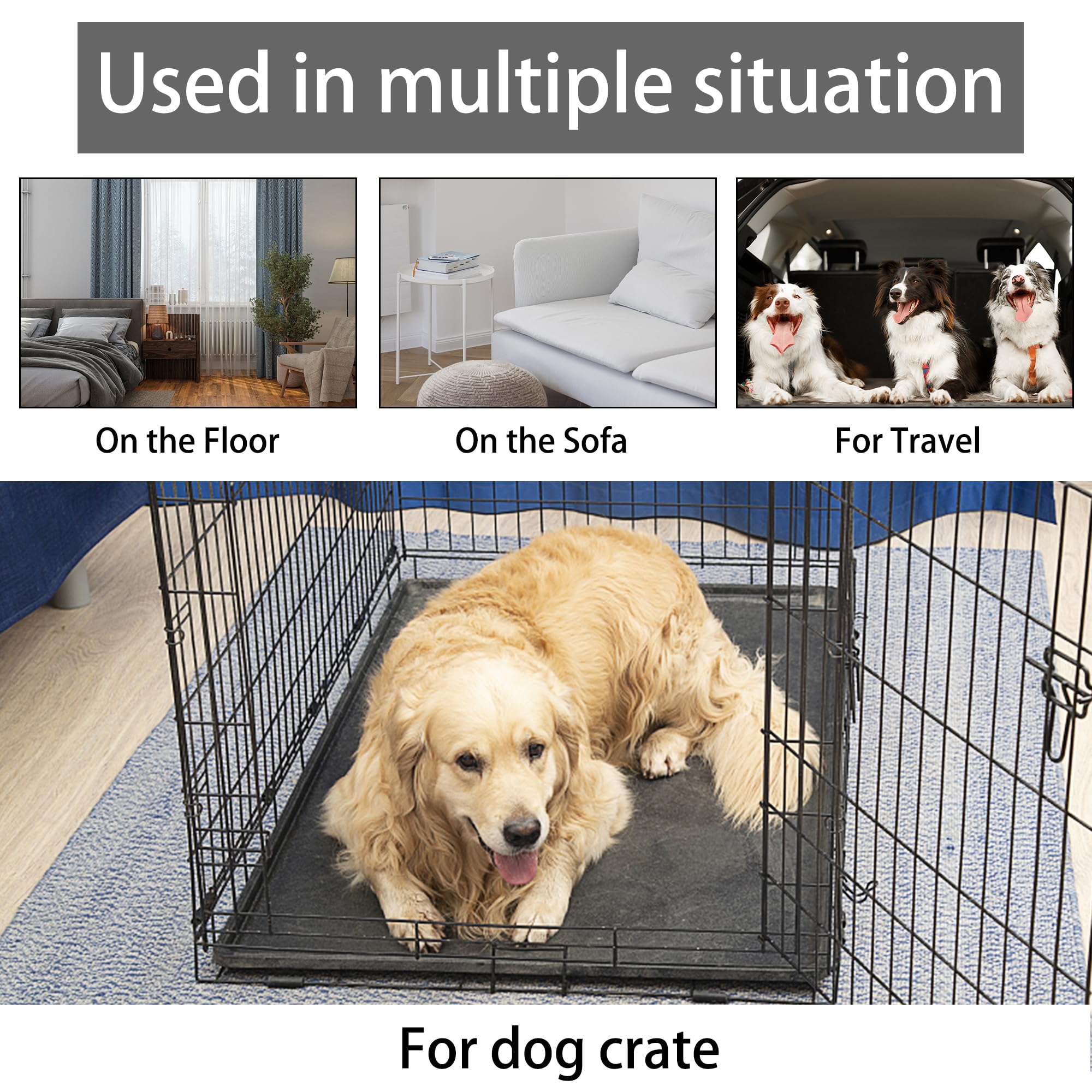 Khonsu Pet Dog Bed Mat Crate Pad For Up To 110 Lbs Dogs With Reversible Sides For Cold And Hot Seasons, Completely Washable Cush