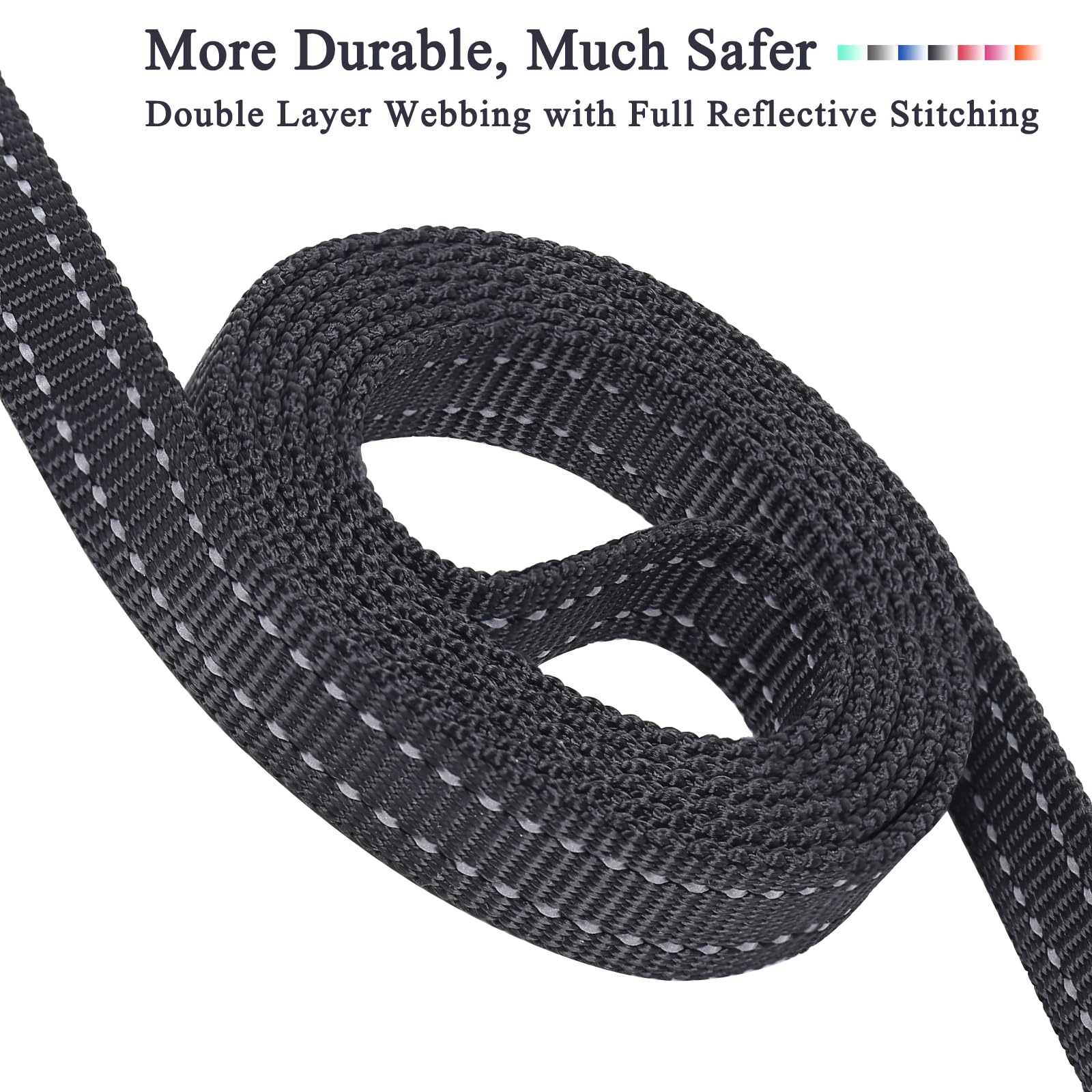 Vivaglory Traffic Handle Dog Leash, Two Padded Soft Handles Dog Leash, Strong Reflective & Metal Hook Training Pet Lead, Black