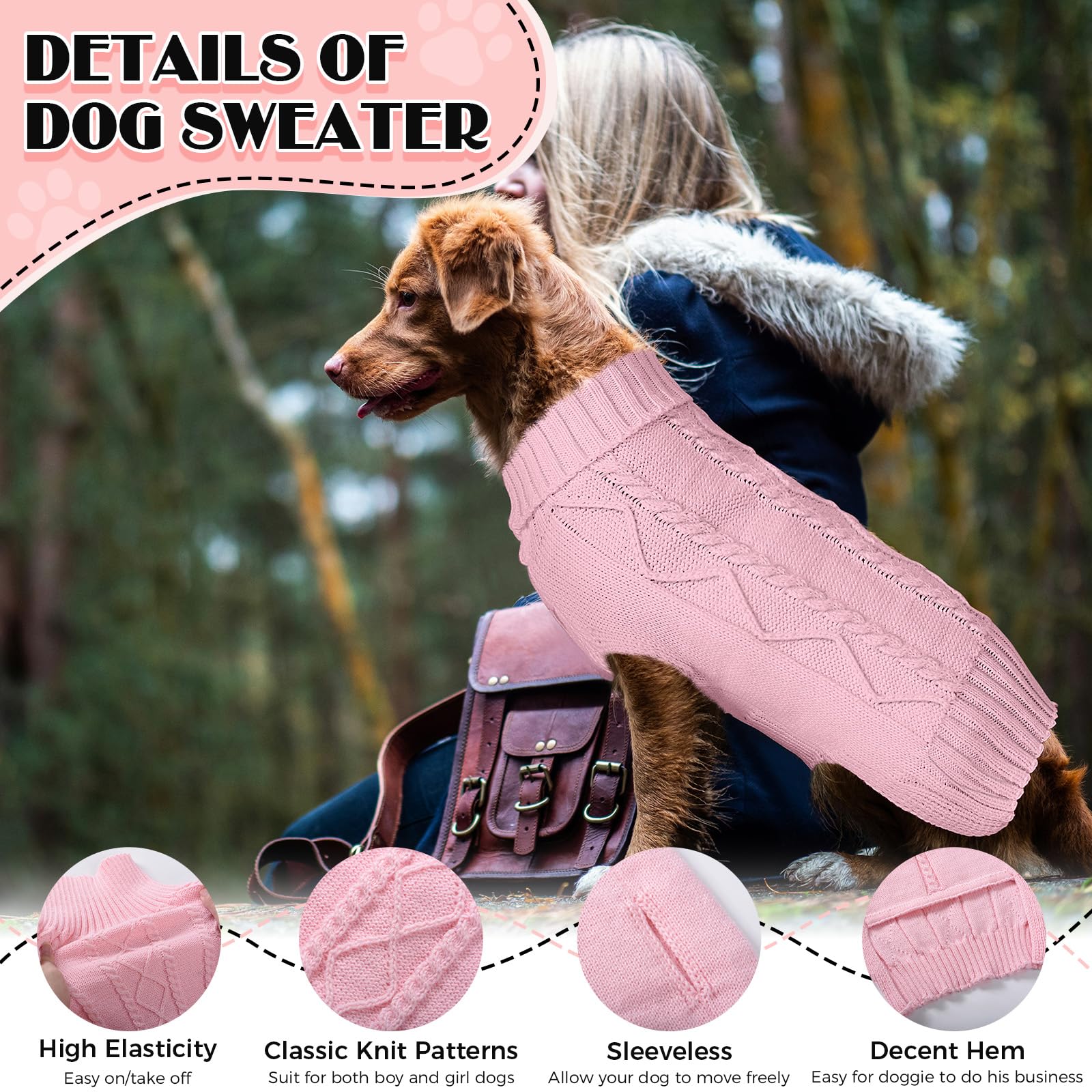 Dog Sweaters For Small Large Dogs Girl, Soft Warm Pup Dogs Shirt, Turtleneck Dog Sweaters For Medium Large Dogs, Double Knitting