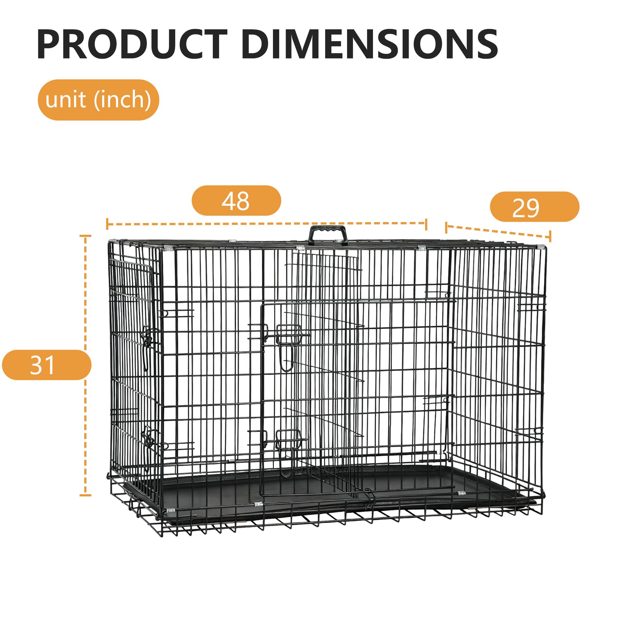 FDW Dog Crate 48-Inch Dog Cage Foldable Metal Kennel with Leakproof Tray Foldable Design Indoor Outdoor Use for XL Large Dogs,Da