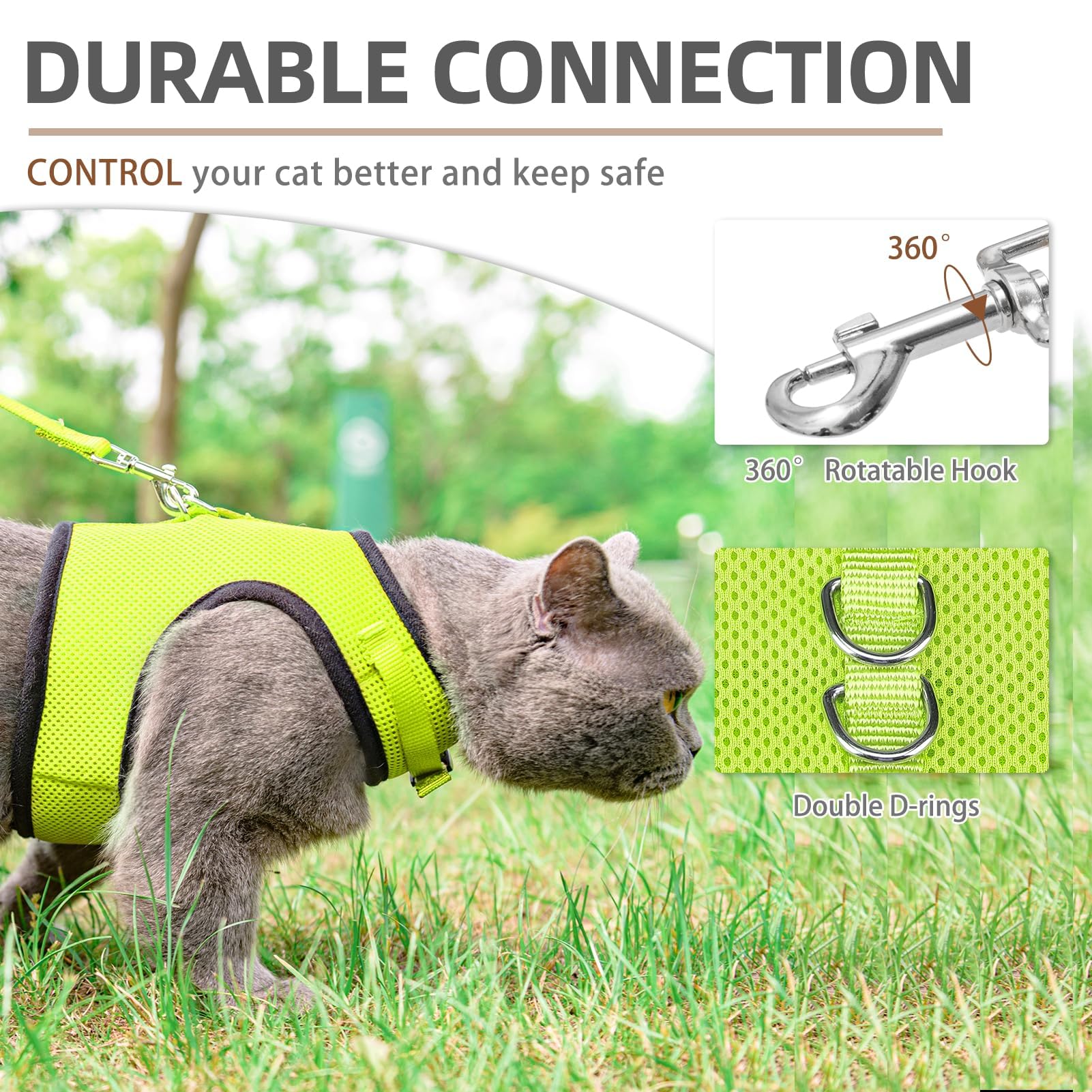 Pupteck Soft Mesh Cat Vest Harness And Leash Set Puppy Padded Pet Harnesses Escape Proof For Cats Small Dogs Rabbits Bunny, Fluo