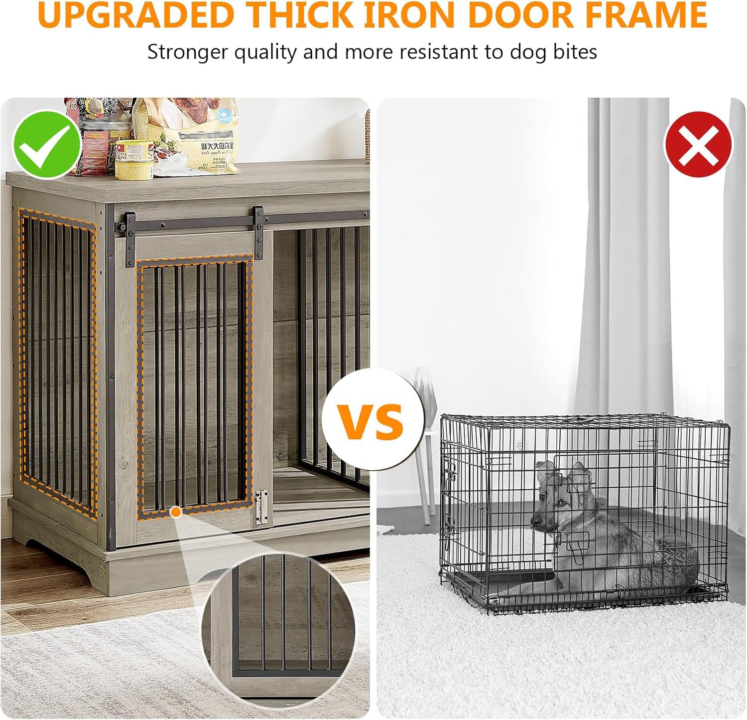 Yafylly 2-in-1 Double Dog Crate Furniture with Divider 60.6 Inch Grey Sturdy Dog Kennel TV Stand with 2 Sliding Doors and Thick