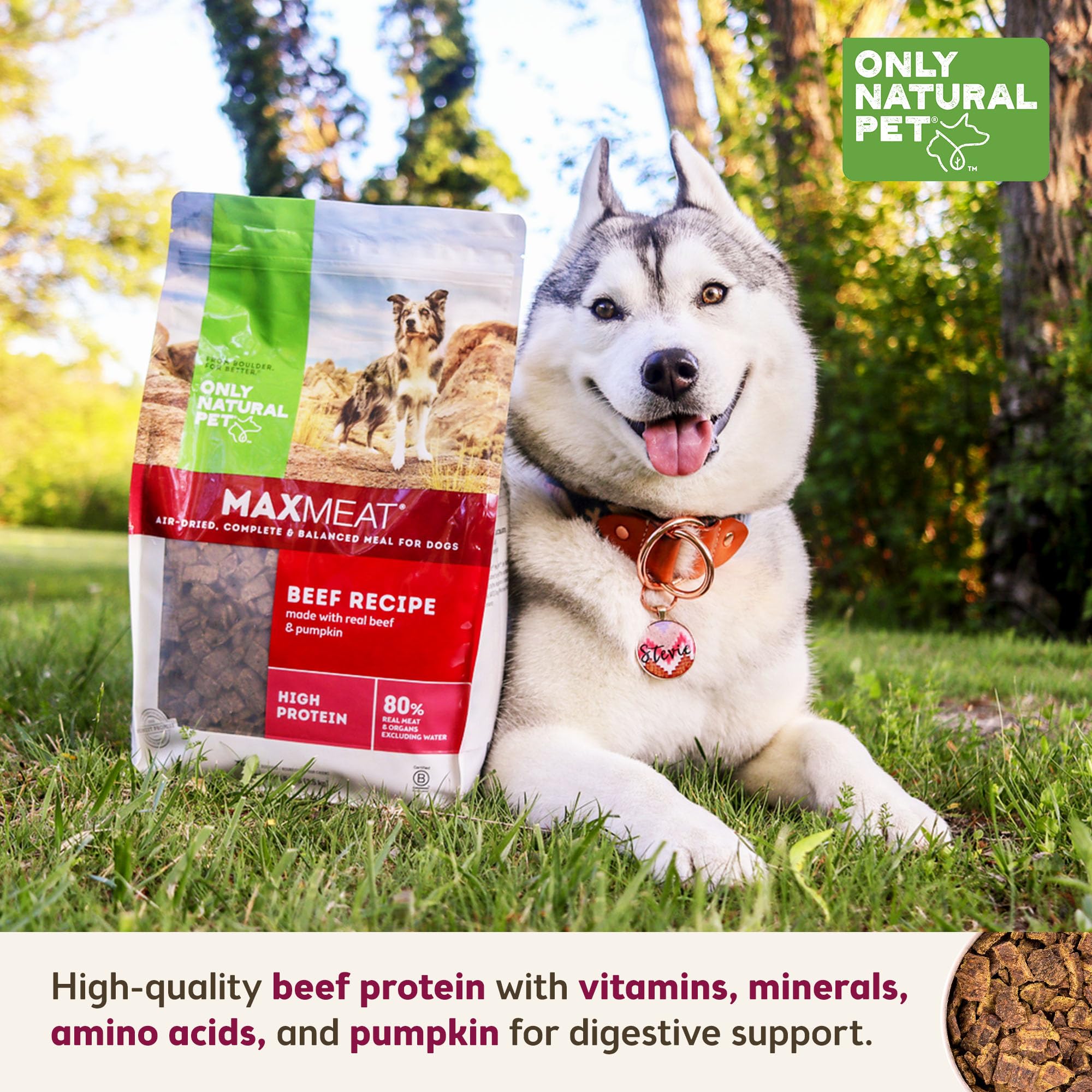 Only Natural Pet MaxMeat Holistic Air Dried Dry Dog Food - All Natural, High Protein, Grain Free - Made with Real Meat - Beef wi