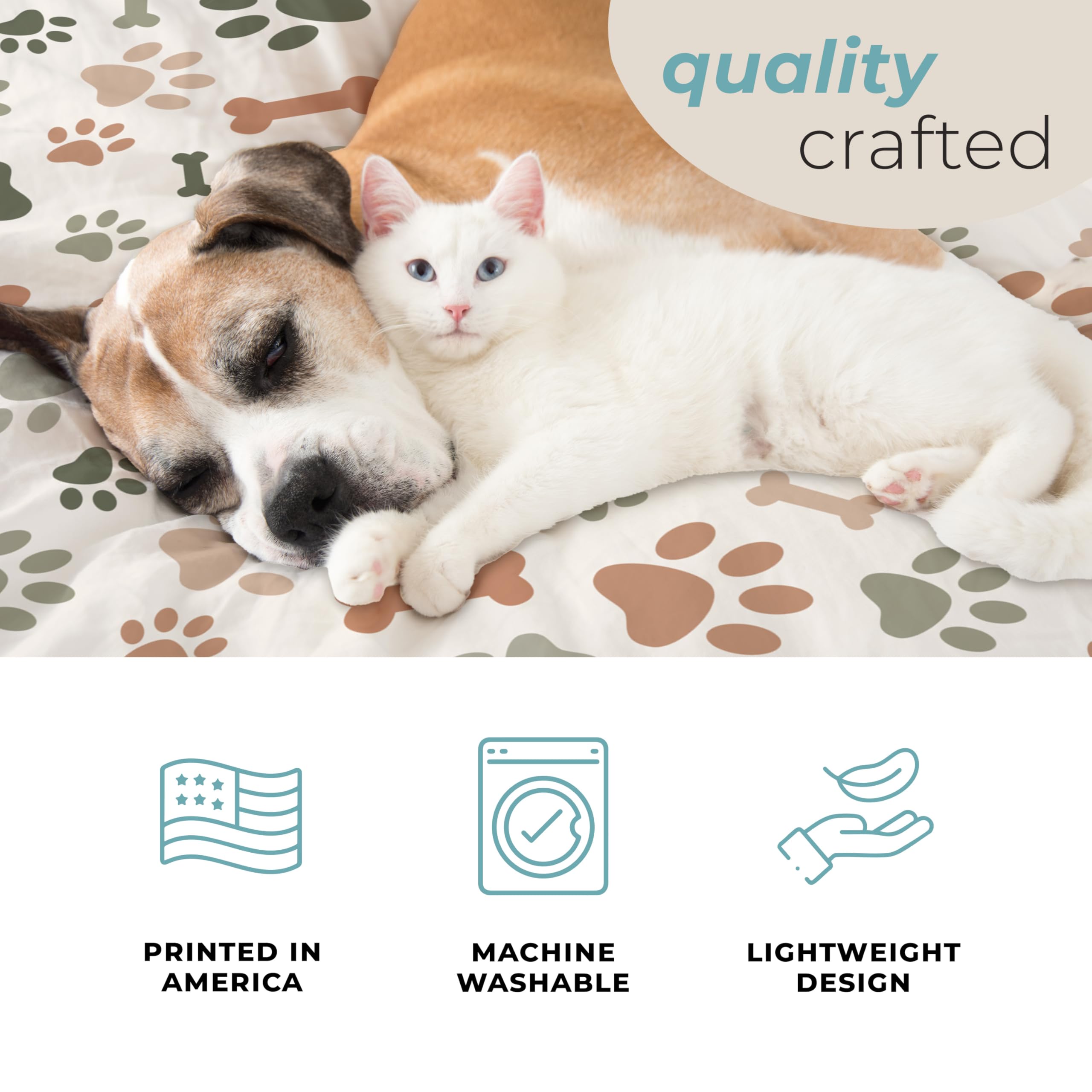 Karisma Decor Cream Paw Print Sherpa Pet Lightweight Blanket - 60 X 80 - Cute For Dogs - Gifts And Puppy Essentials - Printe