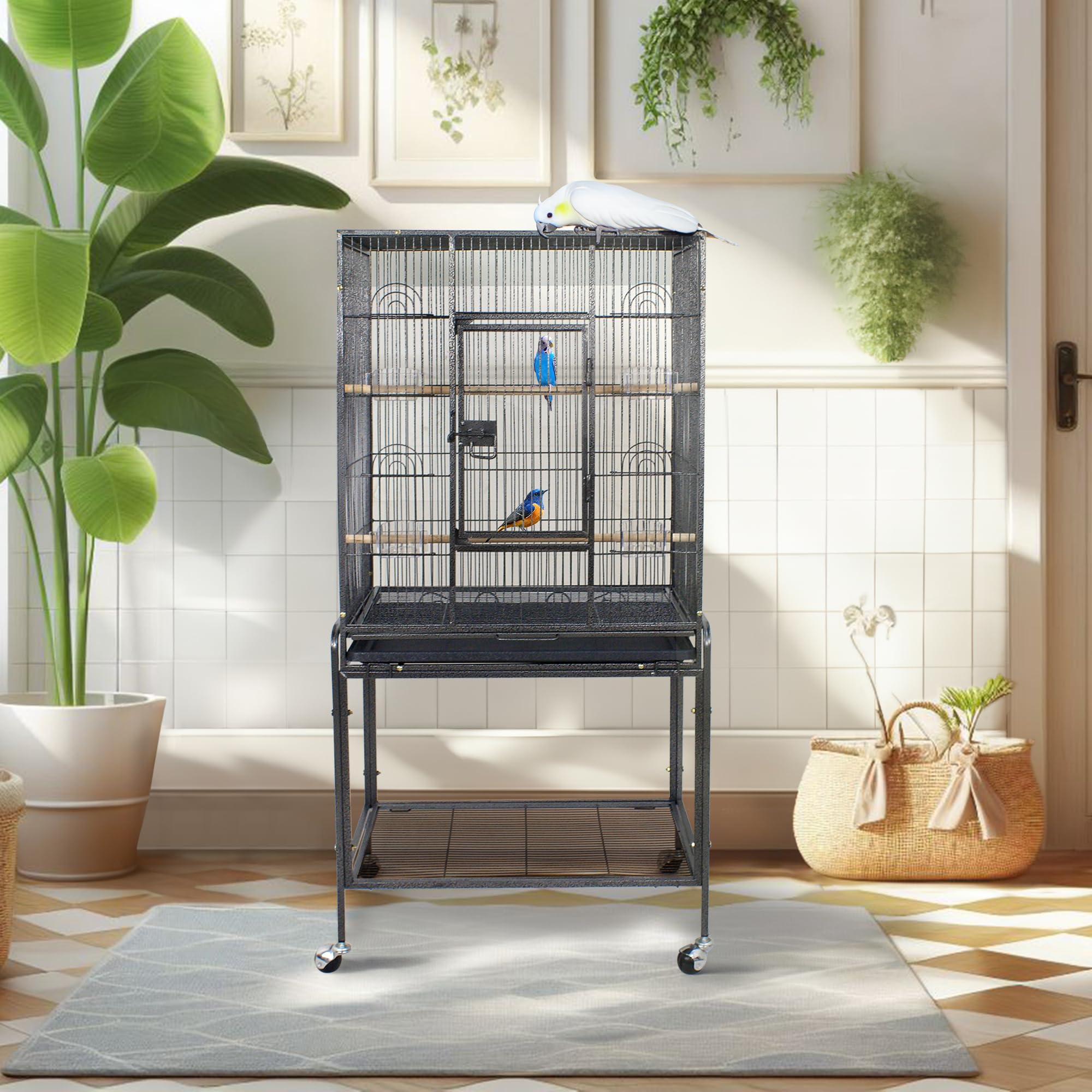 ZENY 53-Inch Bird Flight Cage, Wrought Iron Standing Large with Rolling Stand for Cockatiels Pet Parrot Parakeet Lovebird Canary