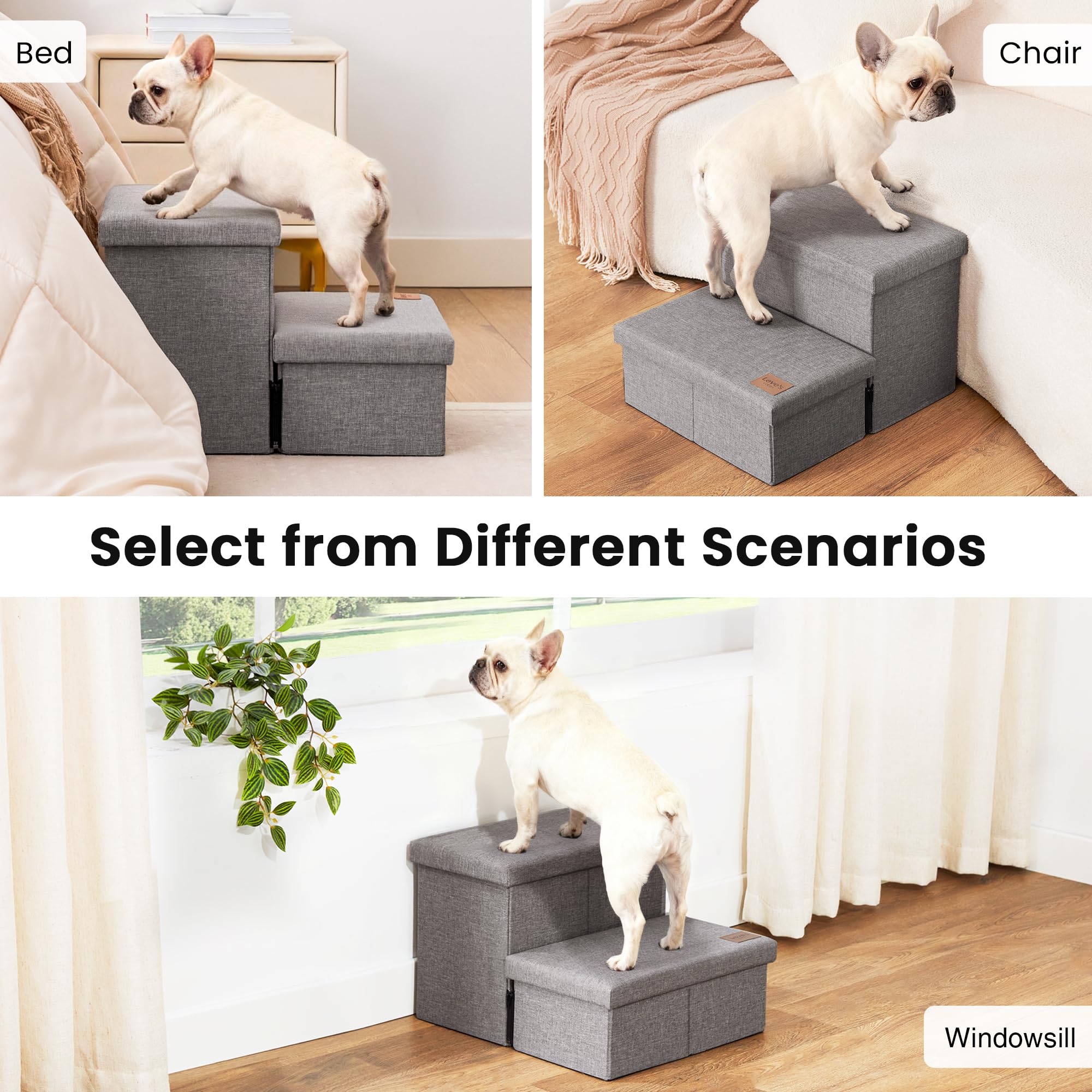 Loves cabin Dog Stairs with Storage 13 H,Foldable Pet Stairs for Small Medium or Large Dogs,Cat Puppy Steps Ramp with Zip up to