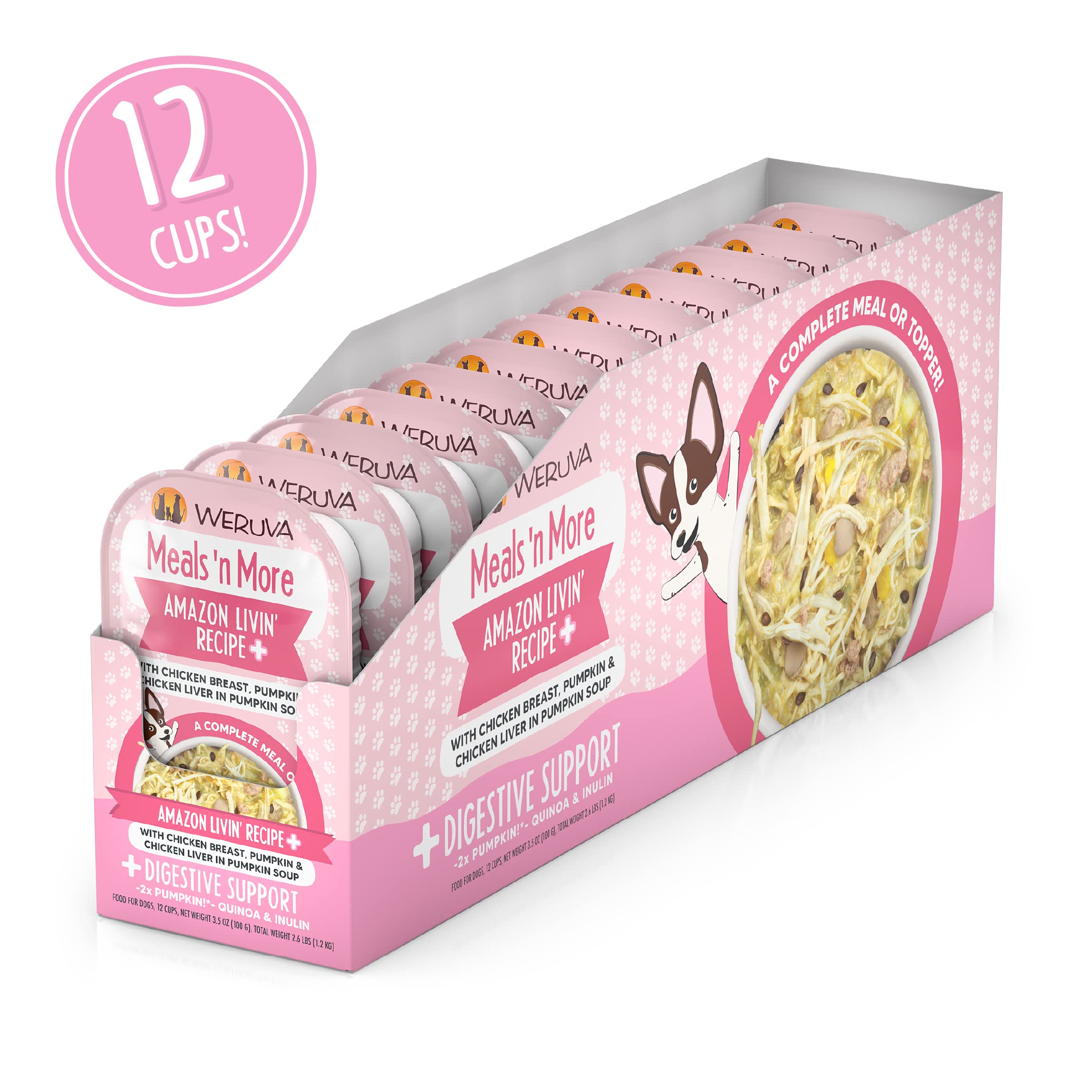 Weruva Meals n More Natural Wet Dog Food, Amazon Livin Plus Digestive Support, 3.5oz Cup (Pack of 12)