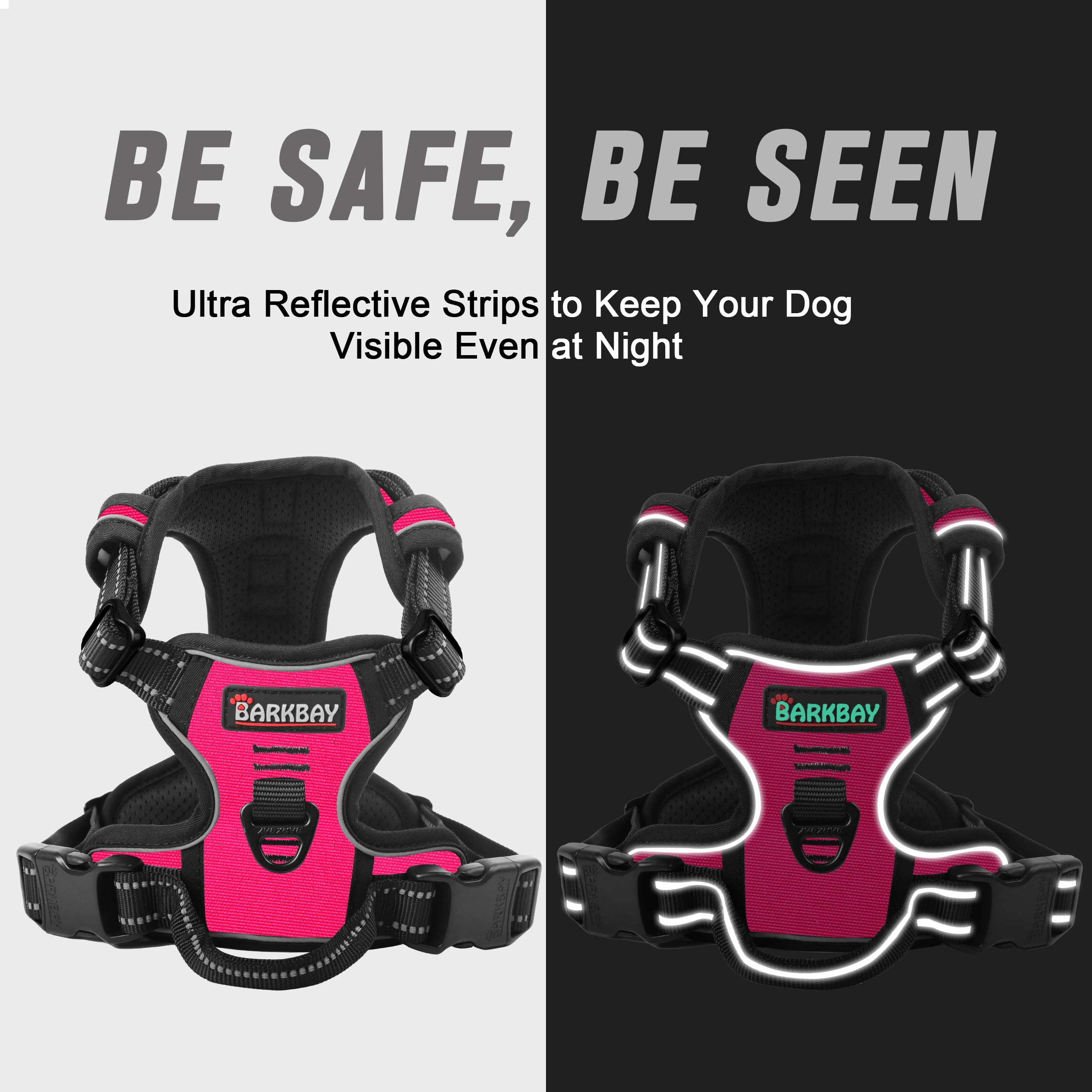 BARKBAY No Pull Dog Harness Front Clip Heavy Duty Reflective Easy Control Handle for Large Dog Walking(Pink,XS)