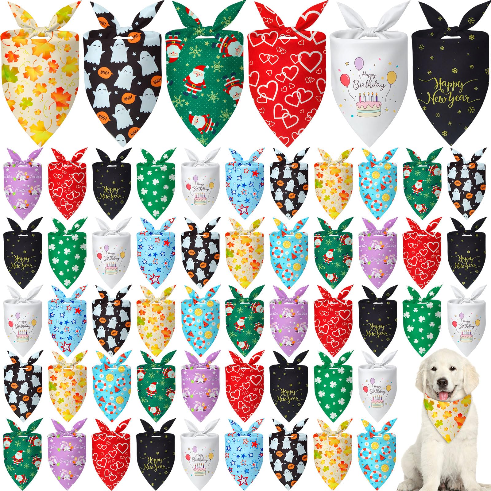 Weewooday 50 Pcs Holiday Dog Bandanas Bulk Dog Bandanas for Fall Autumn Halloween Christmas Soft Bibs Adjustable Triangle Bandan