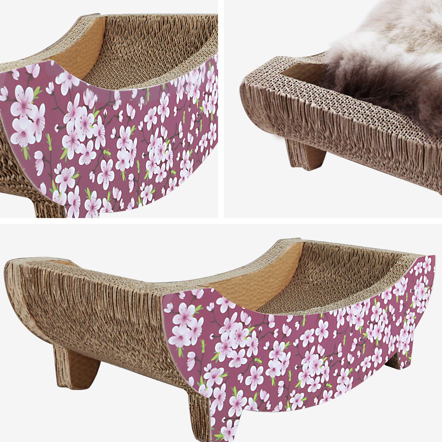 Fluffydream Cat Scratching Post Lounge Bed, Boat Shape Cat Scratcher Cardboard, Durable Recycle Board Pads Prevents Furniture Da