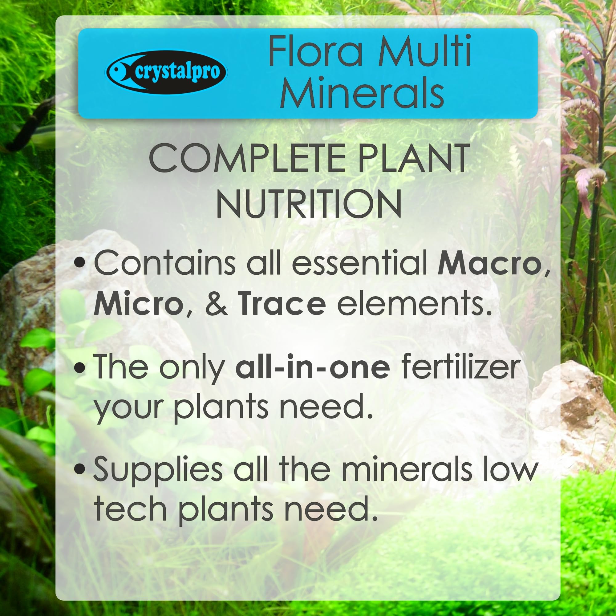 CrystalPro Flora Multi Minerals Aquarium Fertilizer - All-in-One Plant Food for Healthy Growth - 16.9 Fl Oz
