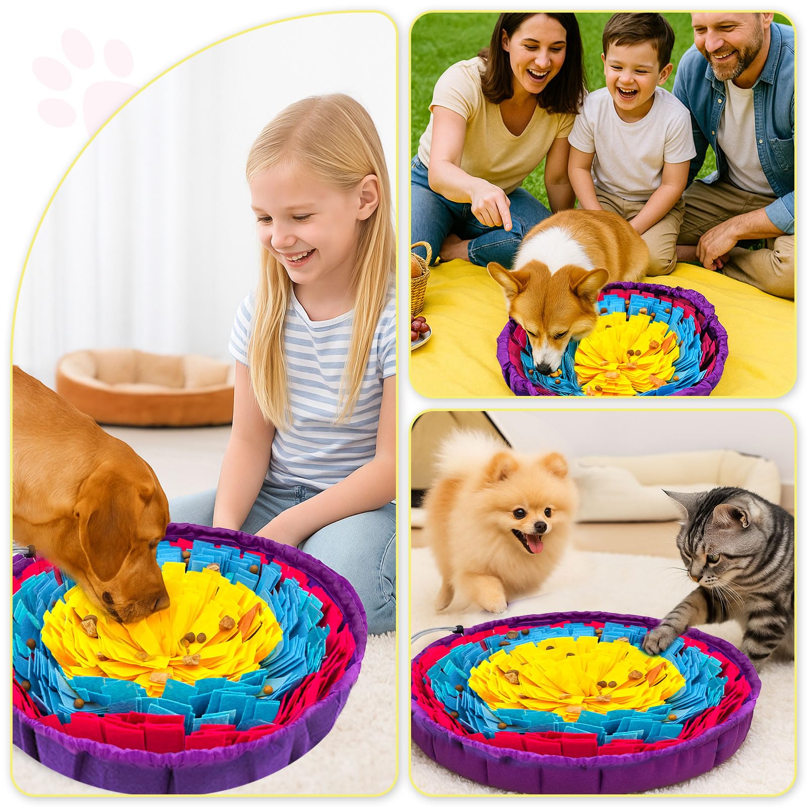 UETZLTB Snuffle Mat for Dogs 19x19, Adjustable Dog Slow Feeder Bowl, Interactive Dog Enrichment Puzzle Toys, Foraging Sniff Trea
