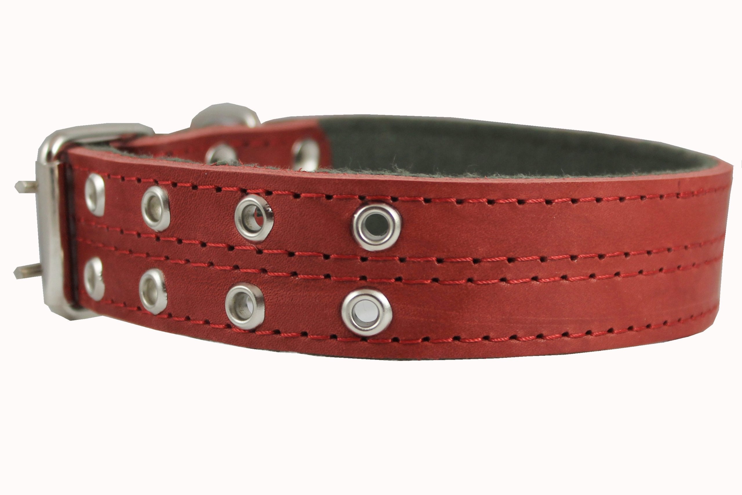 Genuine Leather Dog Collar, Padded, Red 1.5 Wide. Fits 18-22 Neck Size Cane Corso Doberman