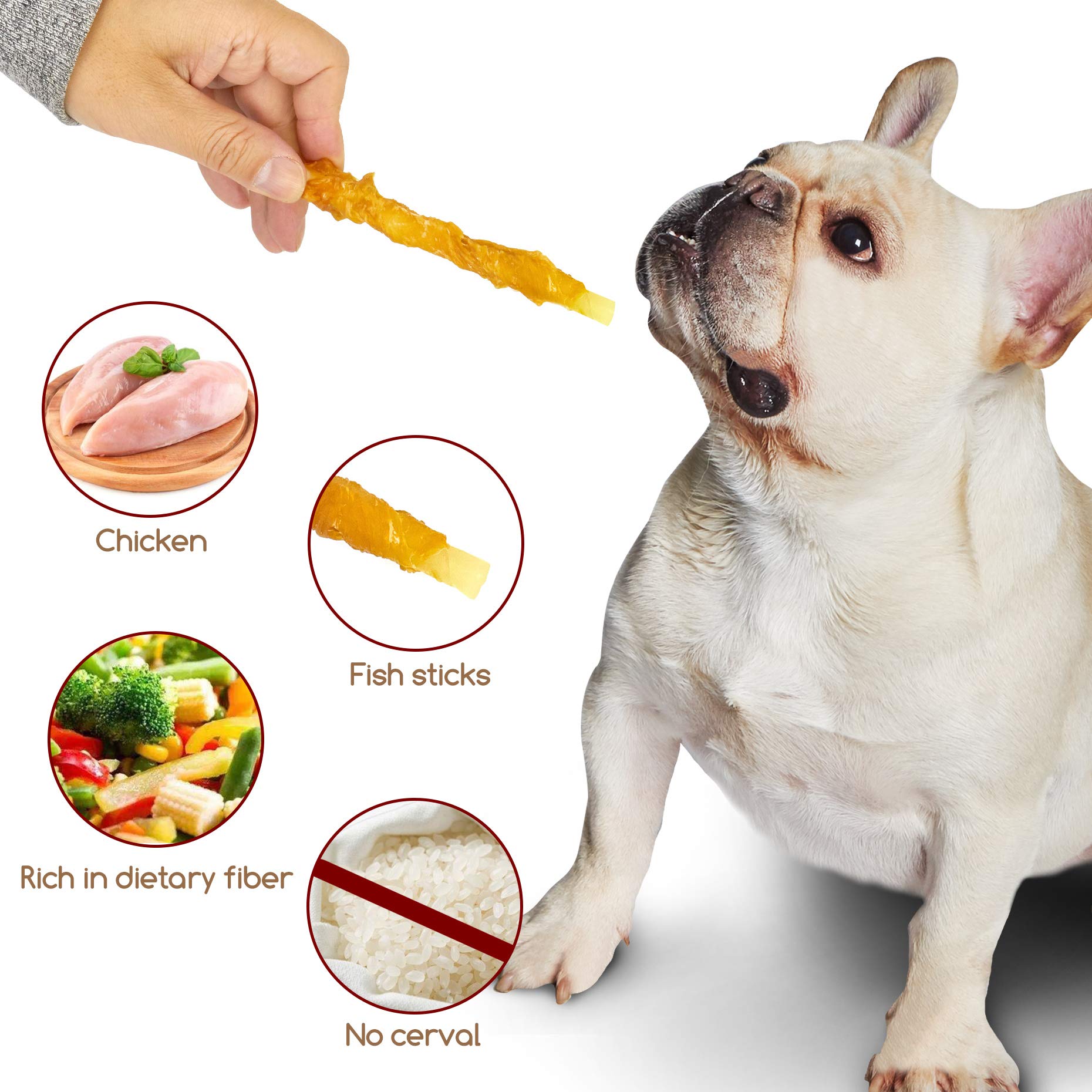 Jungle Calling Rawhide Free Treats for Dogs, Chicken Wrapped Cod Sticks Dog Treats, Soft Chewy Snacks for Training Rewards, 10.6
