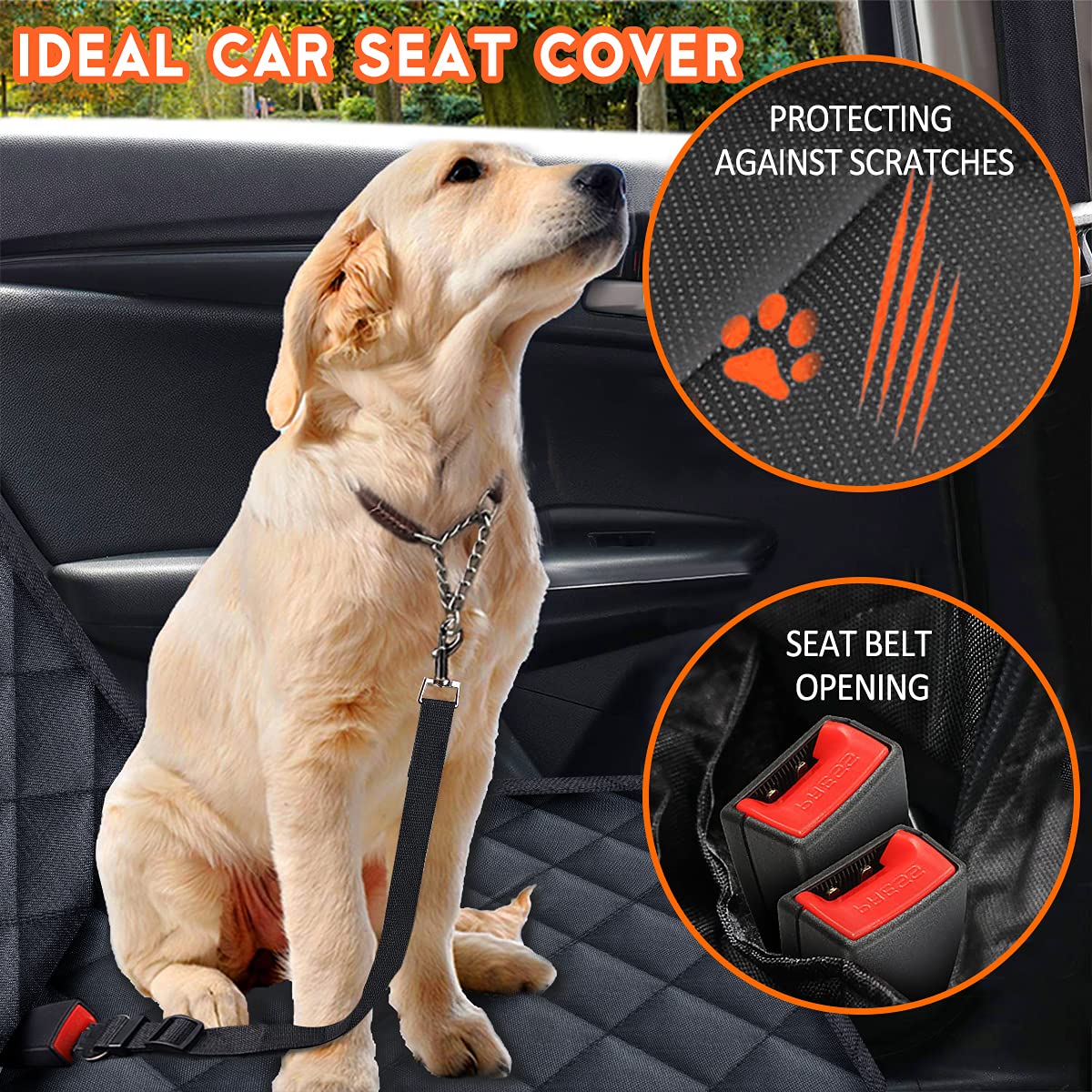 Yuntec Dog Car Seat Cover - Waterproof Black Polyester Protector, 53"x47", Fits Most Cars, Trucks, SUVs - Model ES-AN12I-I126
