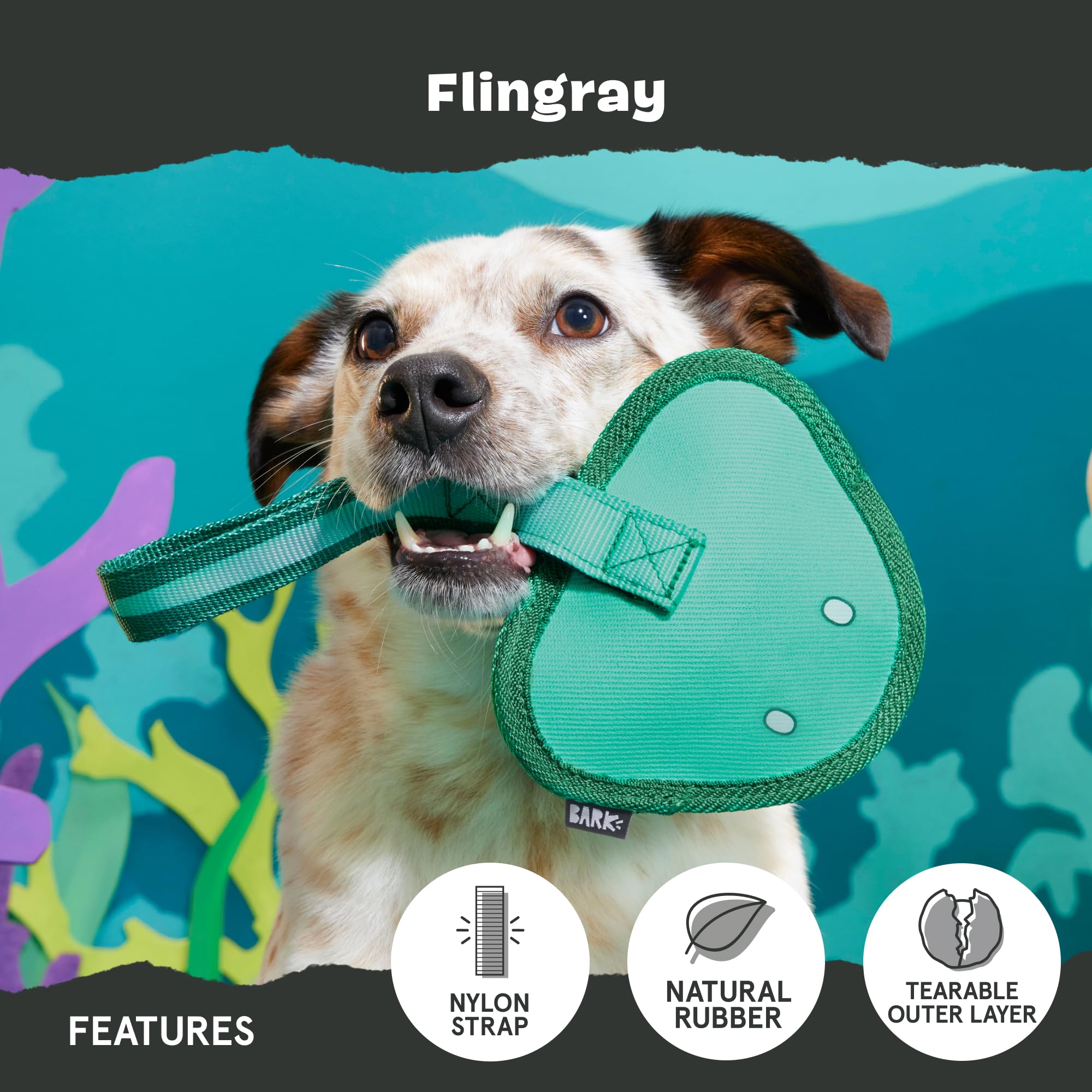 Barkbox Flingray Dog Toy for Large Aggressive Chewers - Durable Rubber, Squeaky Core, Perfect for Tough Play, Large Size