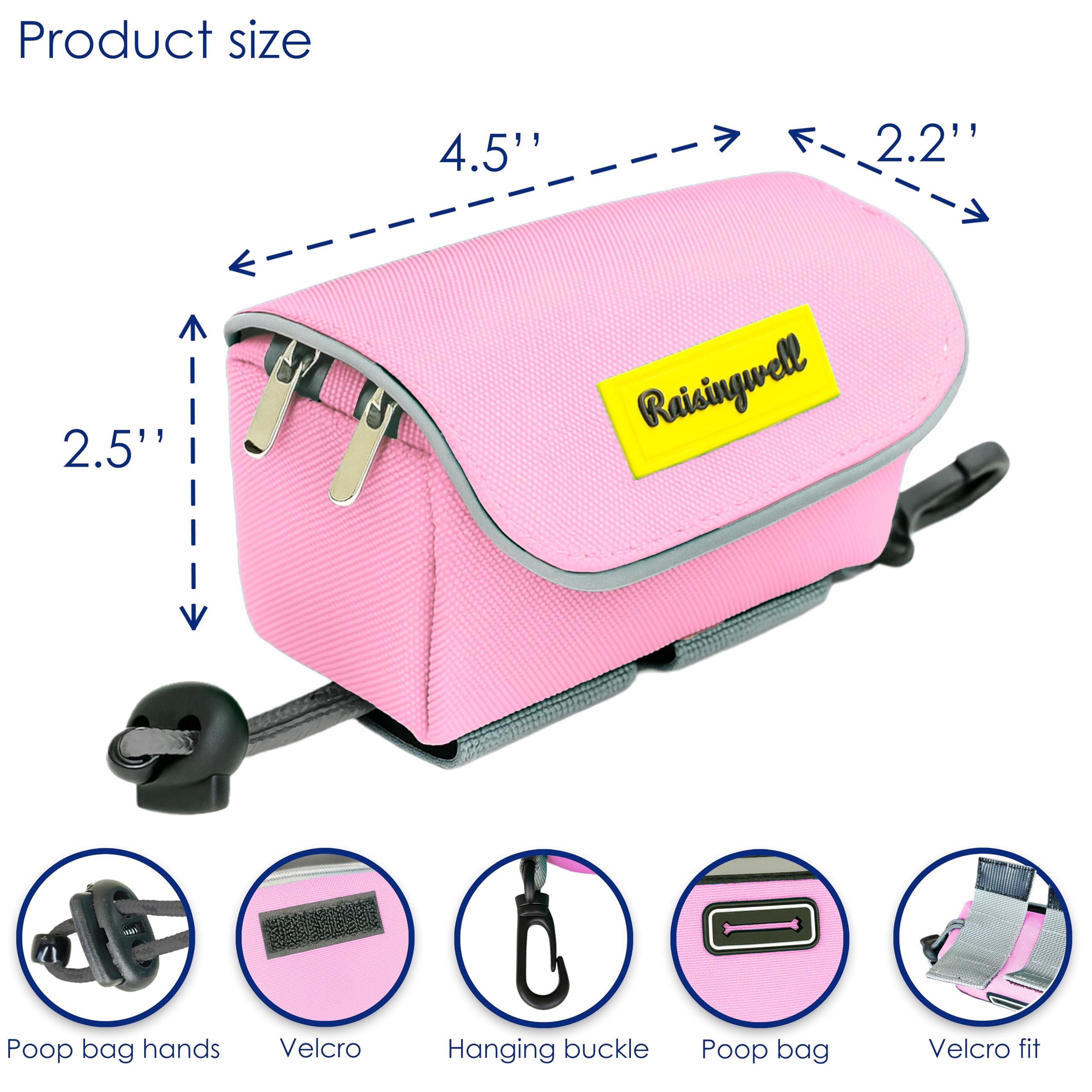 Dog Treat and Poop Bag Holder for Leash, 2 Waterproof Zipper Pouches for Pet Walking Accessories, with Dispenser, Training Click