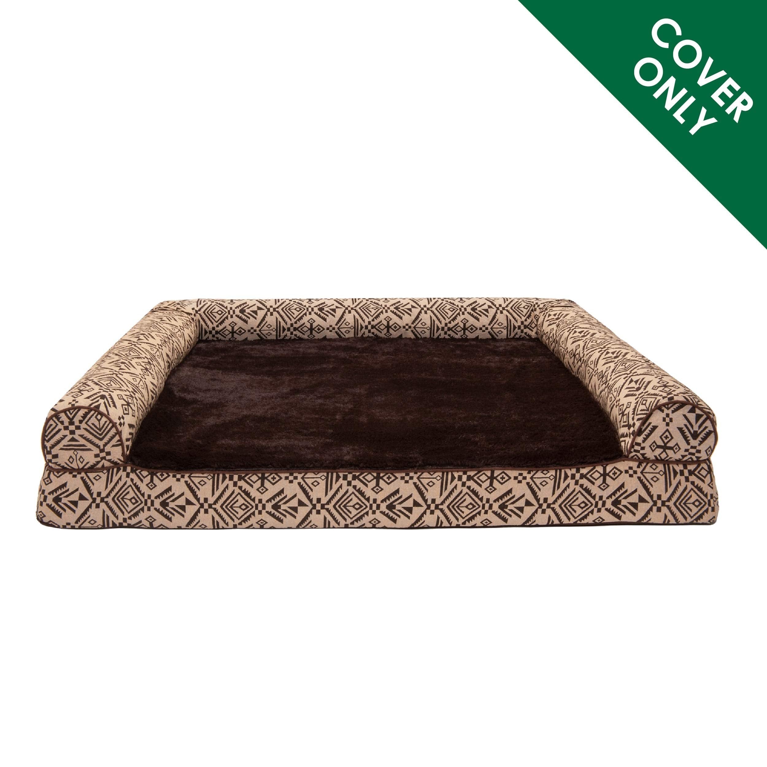 Furhaven Replacement Dog Bed Cover Plush & Southwest Kilim D  Cor Sofa-Style, Machine Washable - Desert Brown, Large