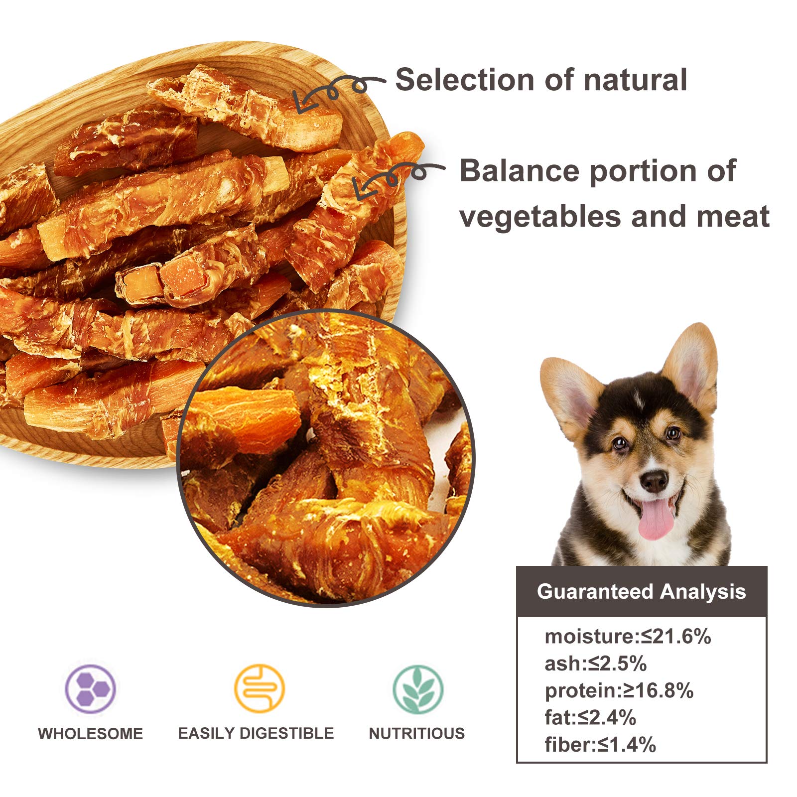 Jungle Calling Dog Treats, Skinless Chicken Wrapped Sweet Potato, Gluten and Grain Free, Chewy Dog Bites for Balanced Nutrition,