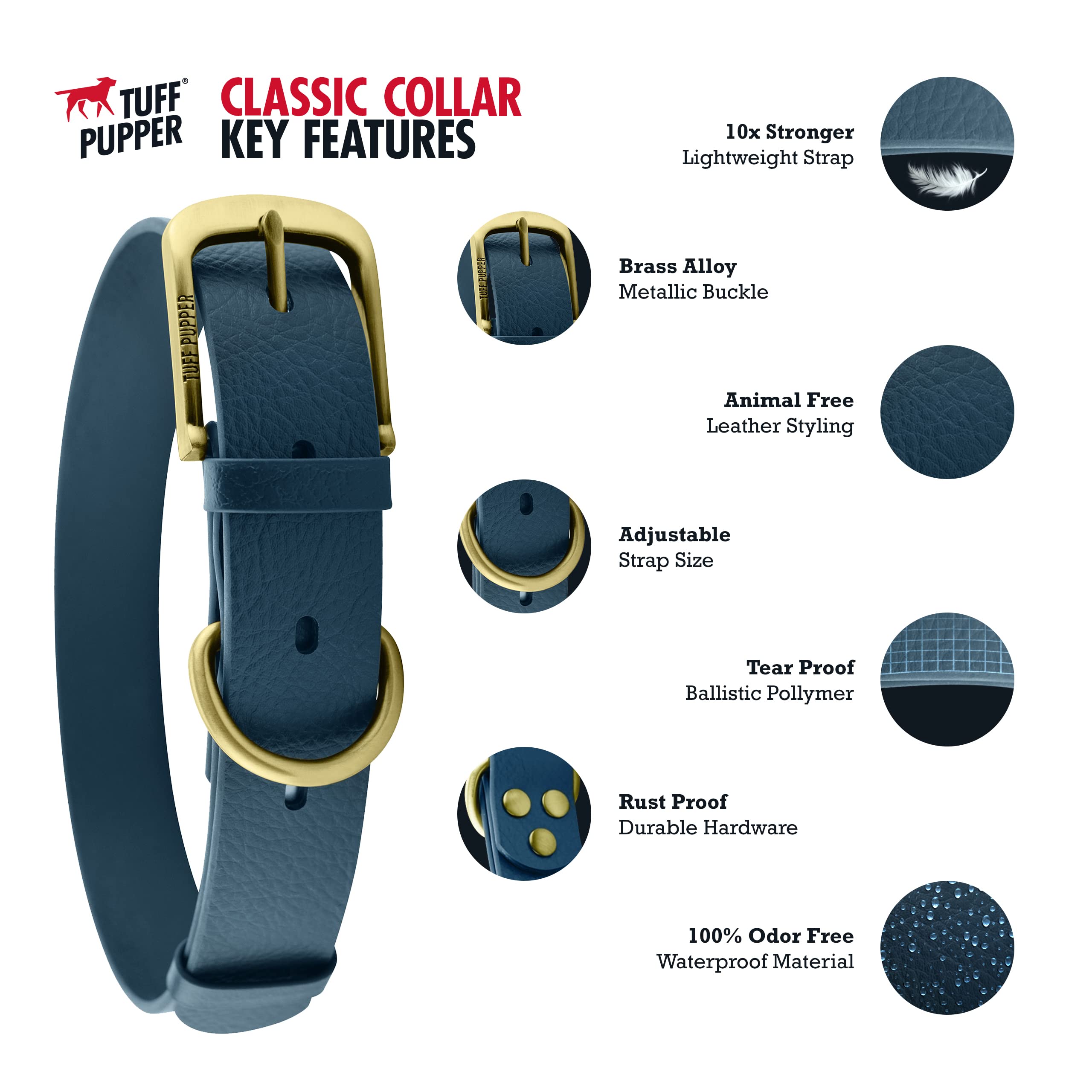Tuff Pupper Heavy Duty Dog Collar - Waterproof, Odor Proof, Large (19-23") - Tropical Teal, 10x Stronger Than Leather, Rust-Proof Hardware