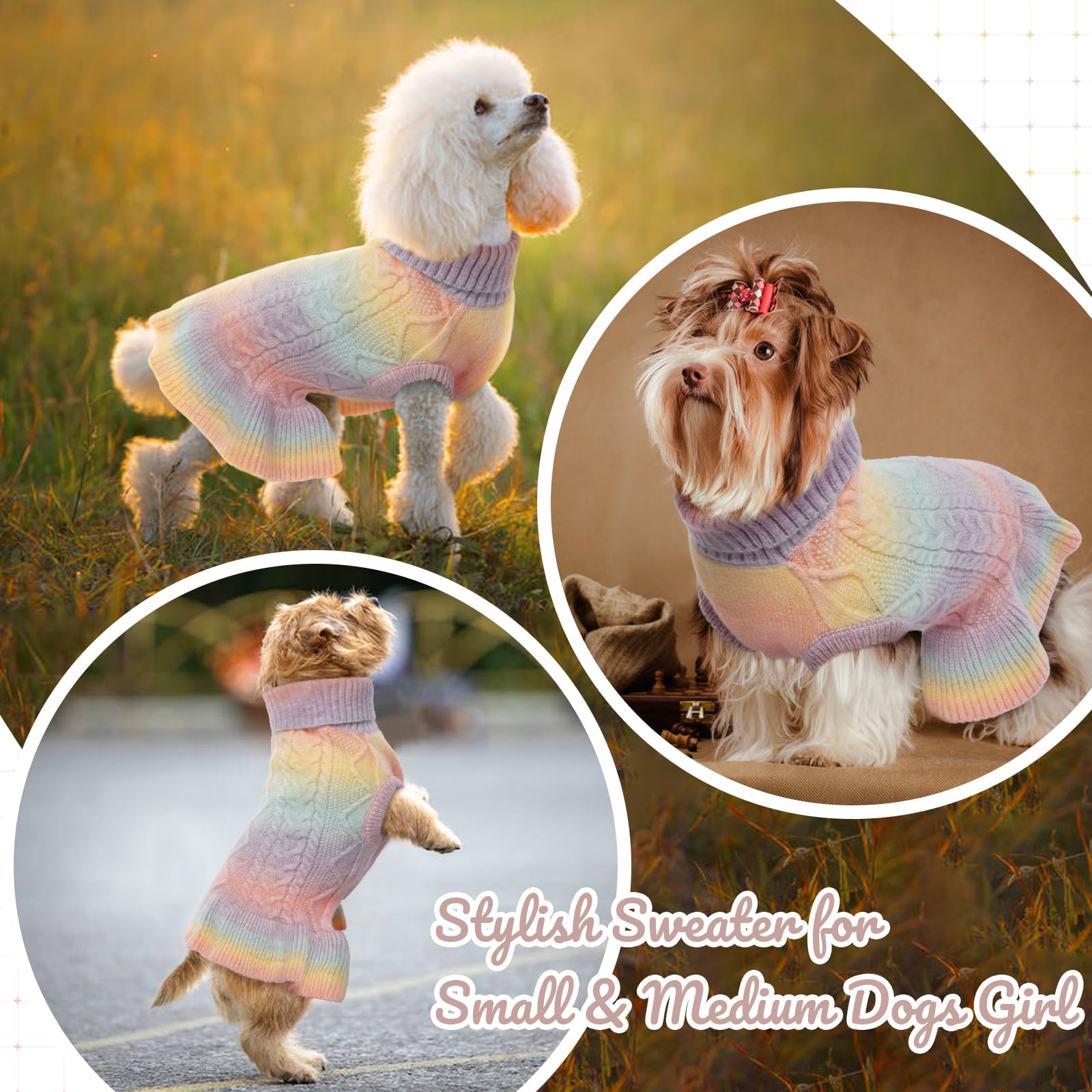 Lelepet Dog Sweater Turtleneck Knitwear Sweatshirt Cable Knit Warm Dress for Small Dogs Puppy Fall Pet Yorkie Chihuahua XS Chris