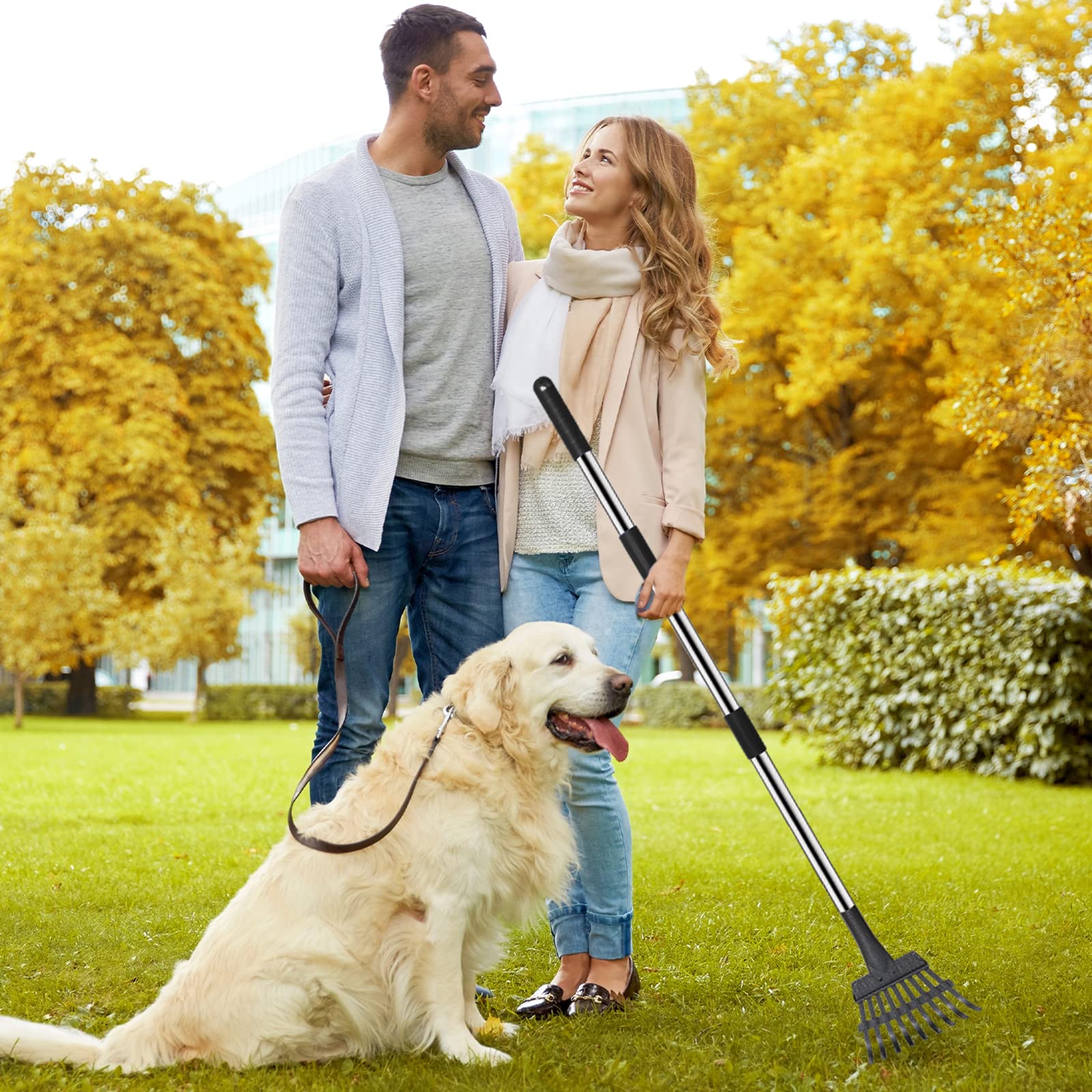 Niubya Dog Pooper Scooper, Extra Large Poop Scooper for Large and Small Dogs with Long Handle, Metal Pet Poop Tray and Rake Set