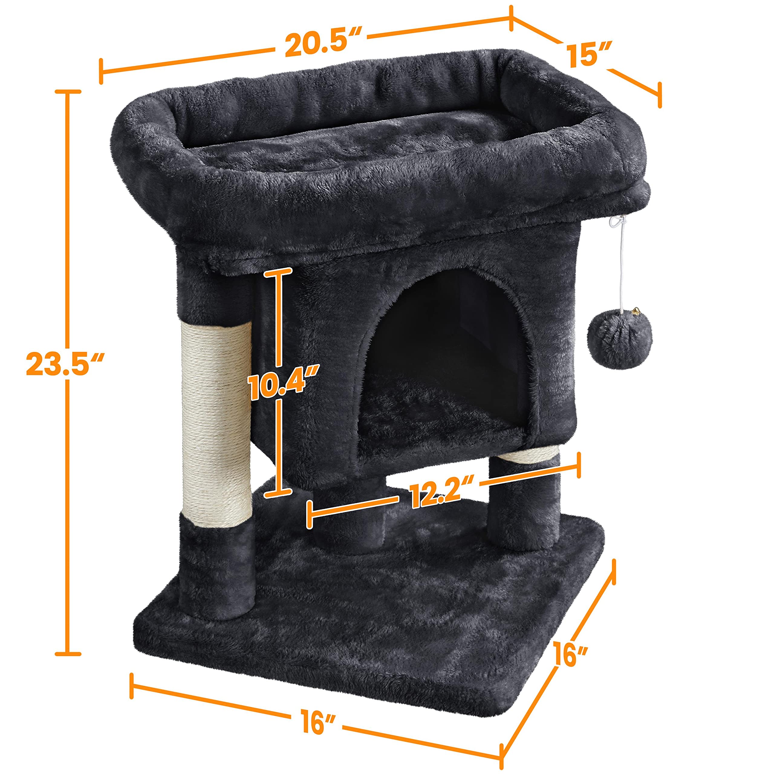 Yaheetech 23.5In Cat Tree Tower, Cat Condo With Sisal-Covered Scratching Posts, Cat House Activity Center Furniture For Kittens, Cats And Pets - Black, 16X16X23.5