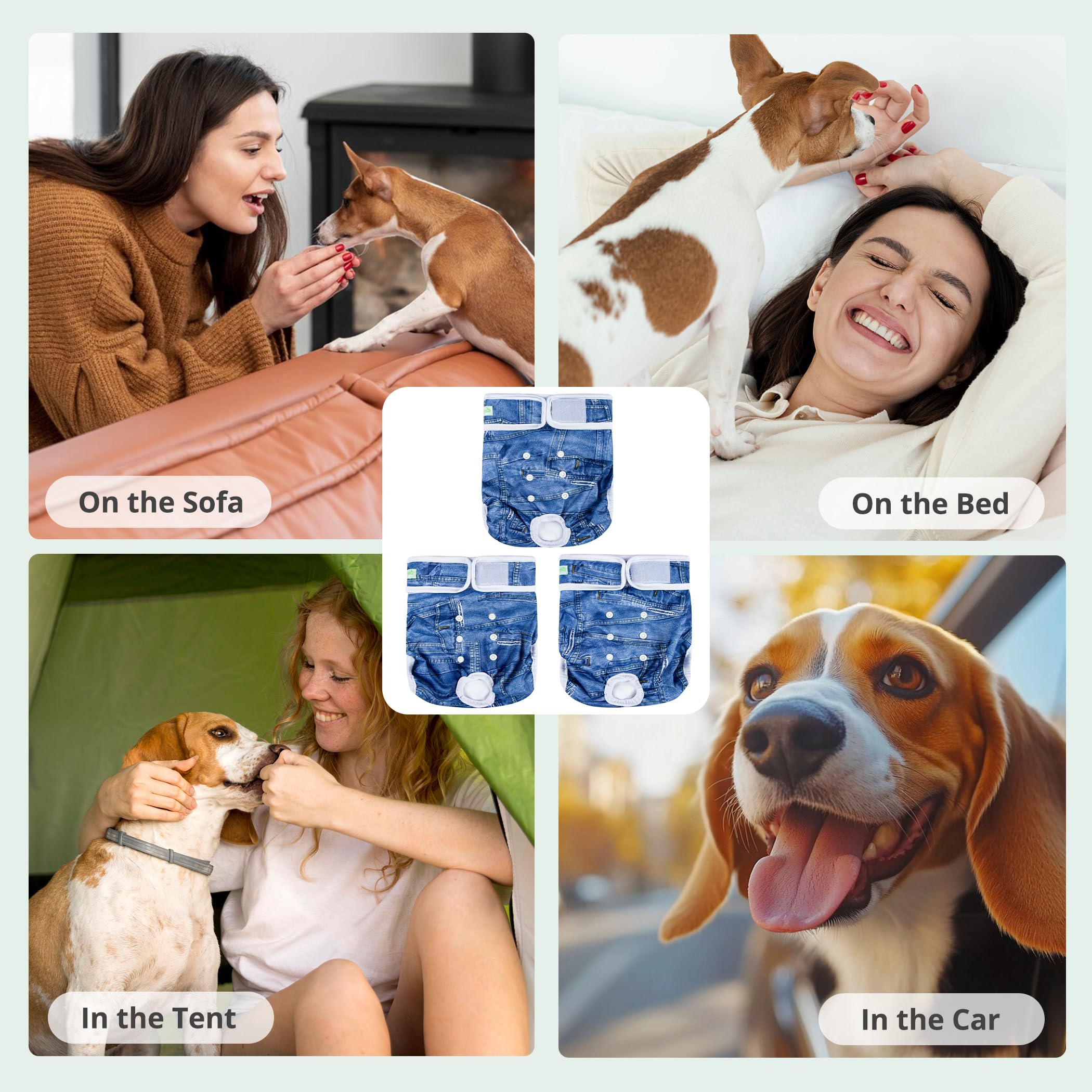 wegreeco Washable Female Dog Diapers Highly Absorbent Reusable Diapers for Dog in Heat Period, 3 Pack (Blue Jeans, Large)