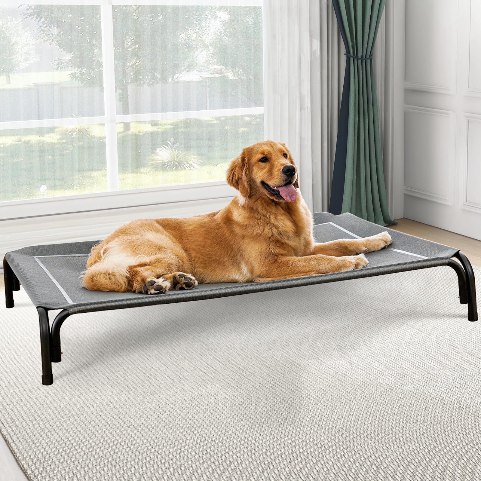 Czpalo Elevated Dog Bed, Raised Outdoor Dog Bed For Large Sized Dog, Portable Cooling Pet Cot With Breathable & Washable Mesh, I