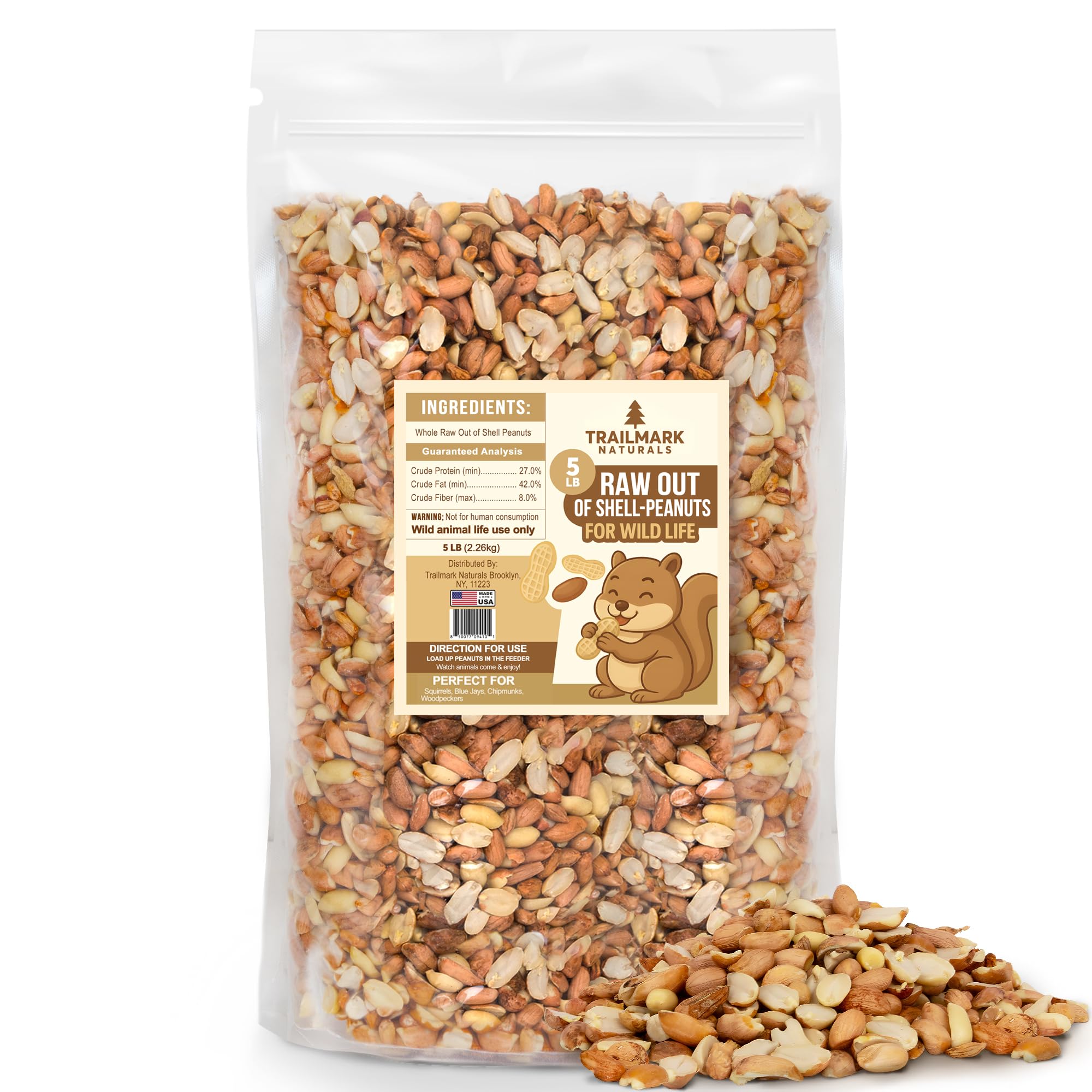 Trailmark Naturals - 5 LB - Raw Shelled Peanuts For Squirrels, Out of Shell Peanuts For Birds and Wildlife- Squirrel Food, Wild 