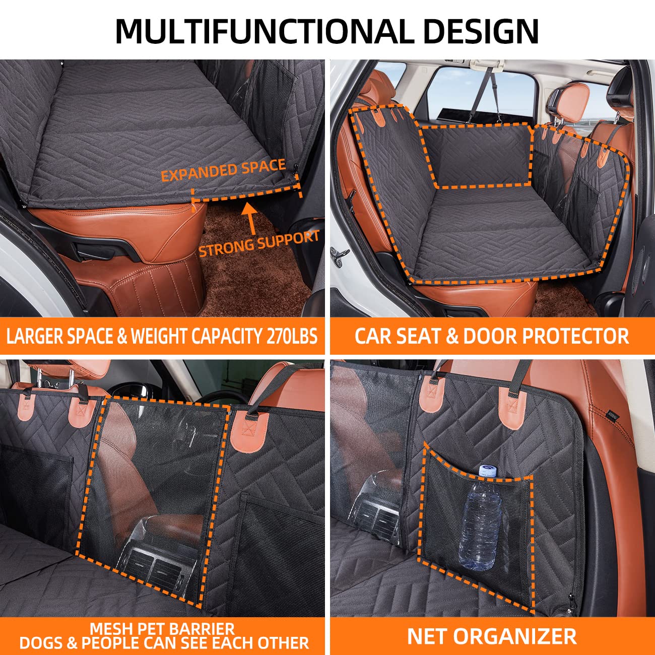 YJGF Dog Back Seat Extender, Grey Oxford Cloth Seat Cover for Full Size Truck, Model YJGF-2, Dog Hammock for F150/RAM1500/Silverado