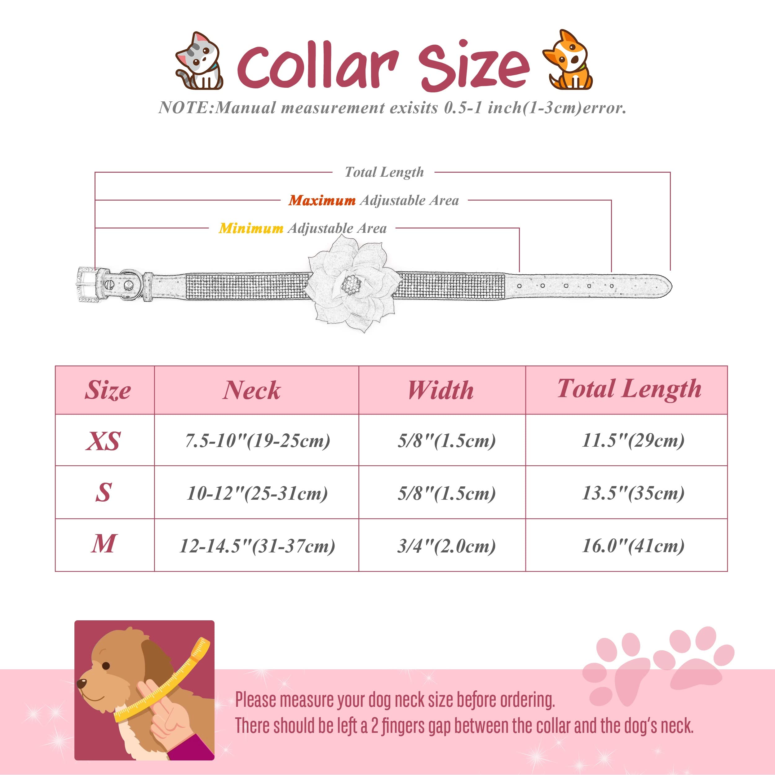 Pet Artist Cute Girl Rhinestone Suede Dog Collars For Small Dogs Cats,Soft Flower Dog Collar,Bling Dog Collars For Small Puppy Dogs Purple Collar, Xs:Neck 7.5-10'(19-25Cm)