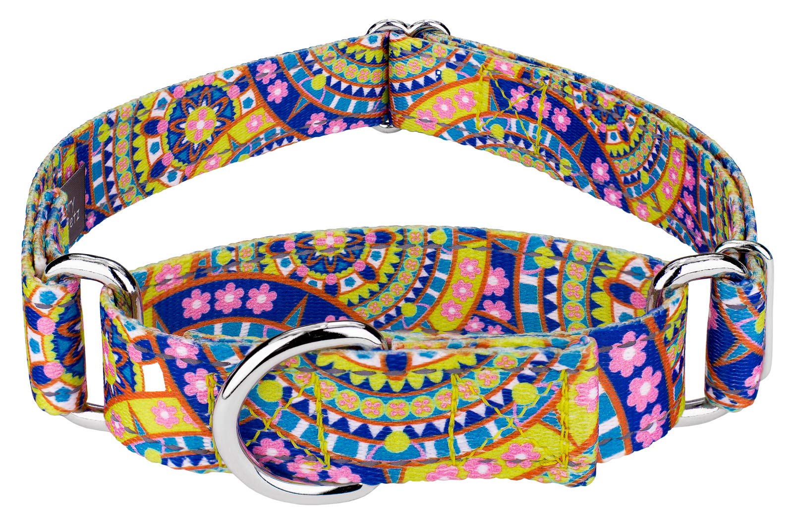 Country Brook Petz - Yellow Boho Mandala Reflective Martingale Dog Collar Collection With 12 Night Safe Designs (1 Inch, Extra L