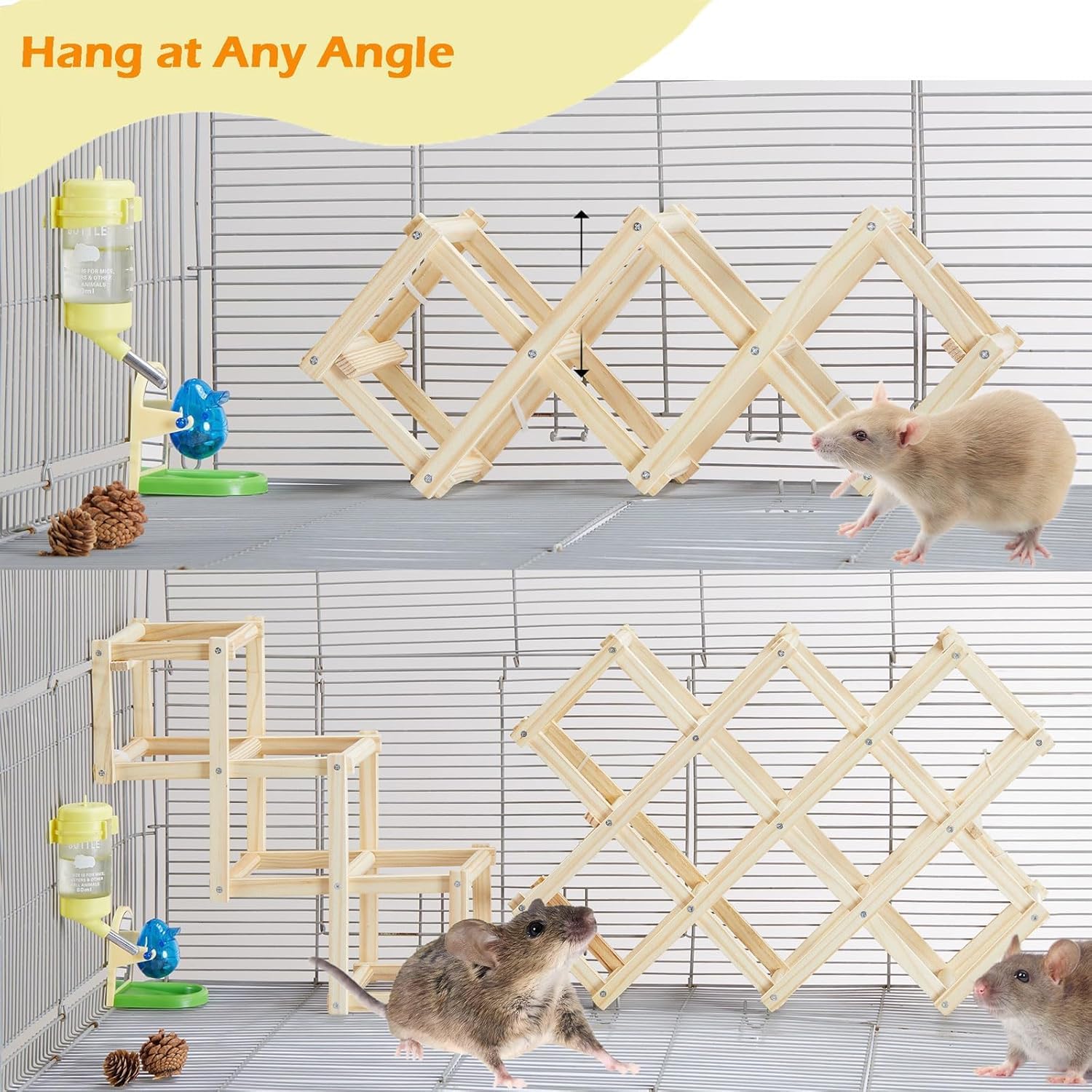 Jevnd Wooden Rat Climbing Ladder - Natural Pet Cage Accessories, Fancy Rats Enrichment Activities, Hanging Toys For Playing And