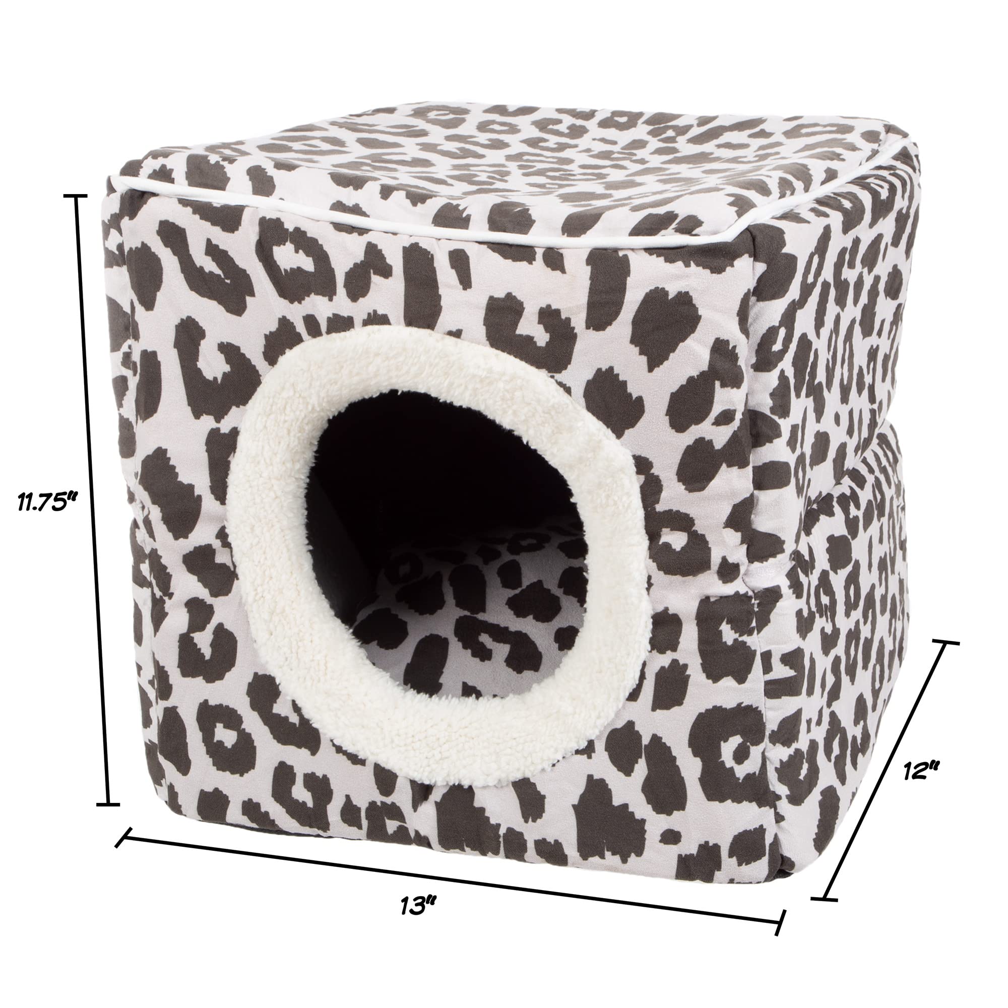 Cat Pet Bed Cave- Indoor Enclosed Covered Cavern/House For Cats Kittens And Small Pets With Removable Cushion Pad By Petmaker, Gray/Black Animal Print 13X12X12