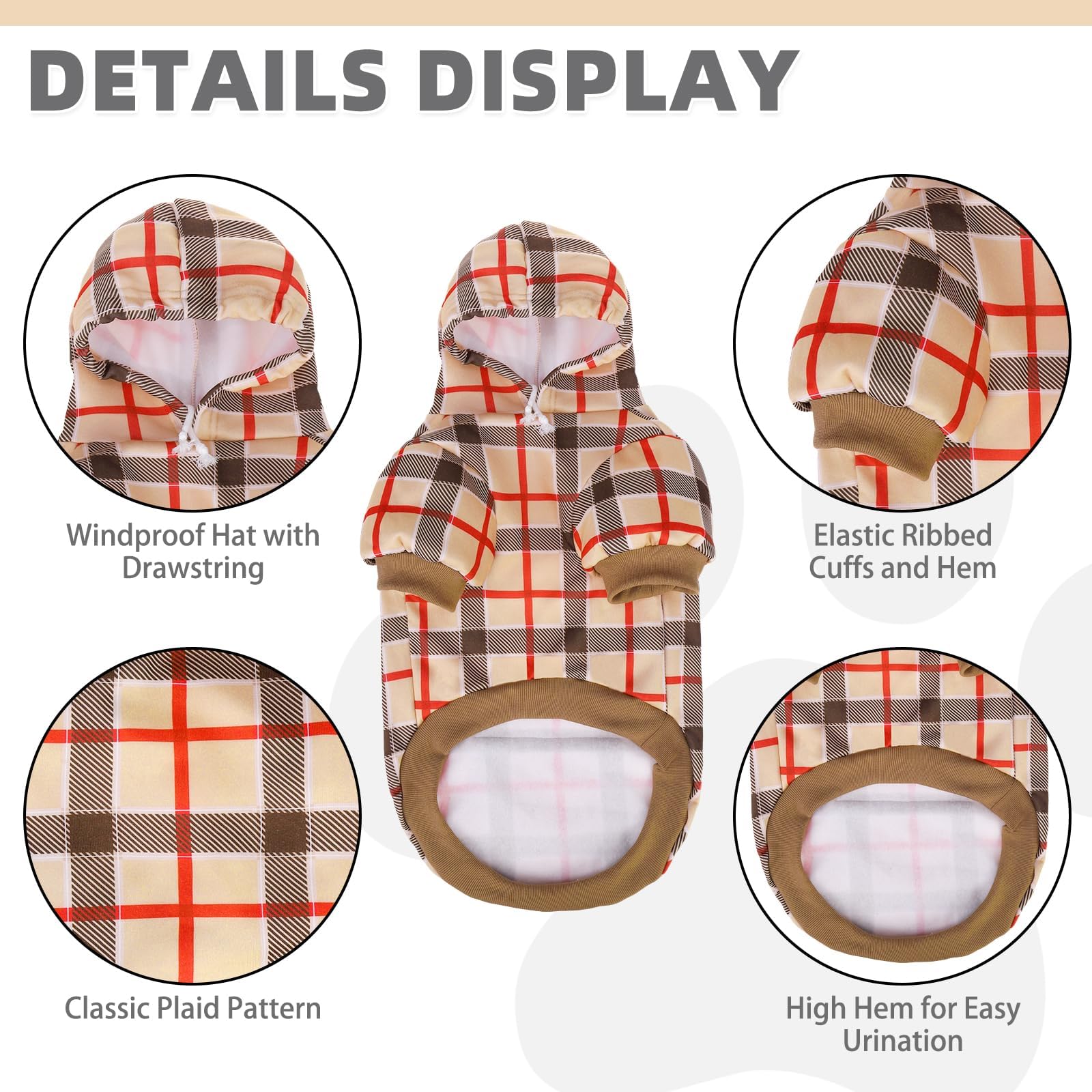 Kooltail Plaid Dog Hoodie For Small Medium Large Dogs - Pet Clothes Sweater With Hat And Pocket For Cold Weather Winter, Warm So