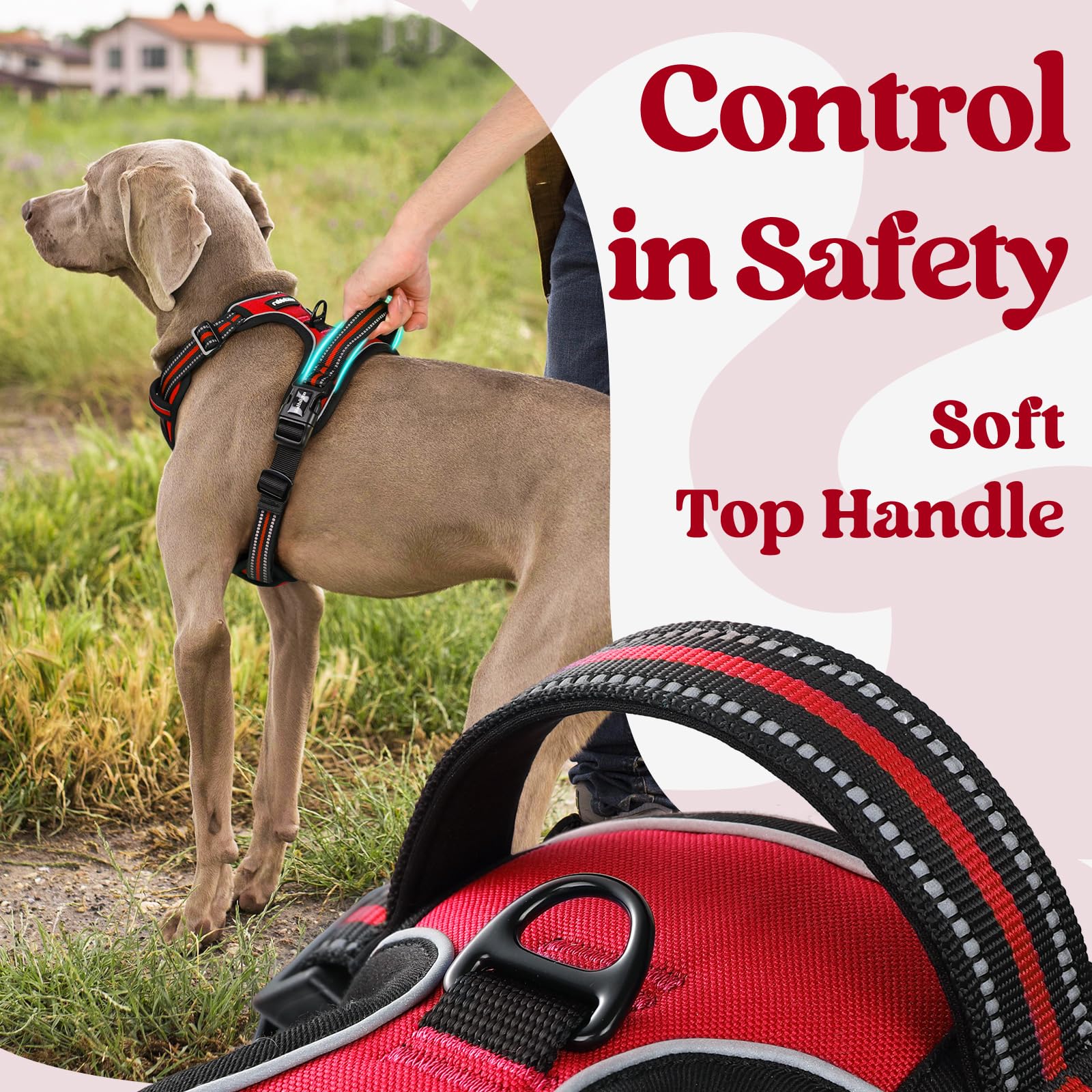 Rabbitgoo Dog Harness Medium Sized, No Pull Pet Harness With 3 Buckles, Adjustable Soft Padded Pooch Vest With Instant Control Handle, Easy Walking Reflective Pet Vest For Medium Dogs, Red, M