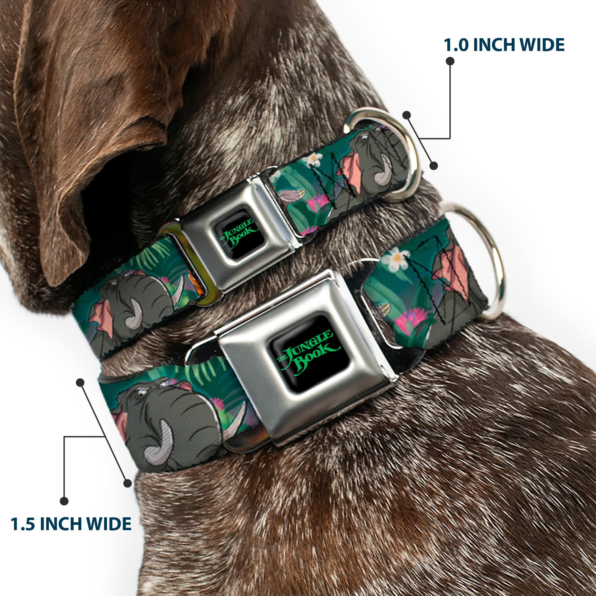 Dog Collar Seatbelt Buckle The Jungle Book 8 Character Group Greens 15 To 26 Inches 1.0 Inch Wide