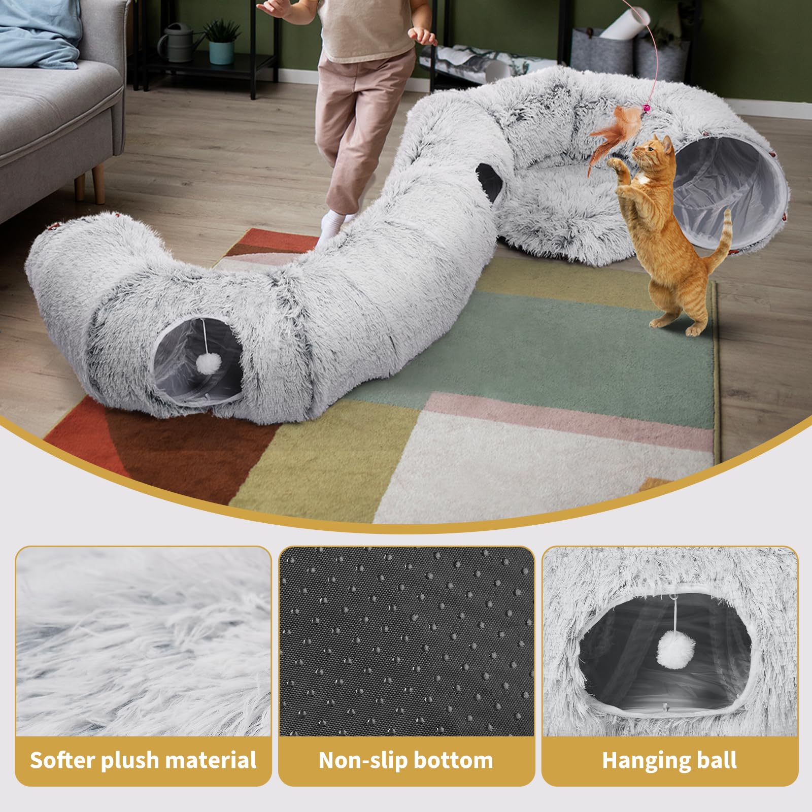 Odoland 5 Shapes Cat Tunnels With Fluffy Bed - Indoor Cats Cave Tunnels With 20 Pet Toys, Diy Kittens Donut Tunnel And Variety K