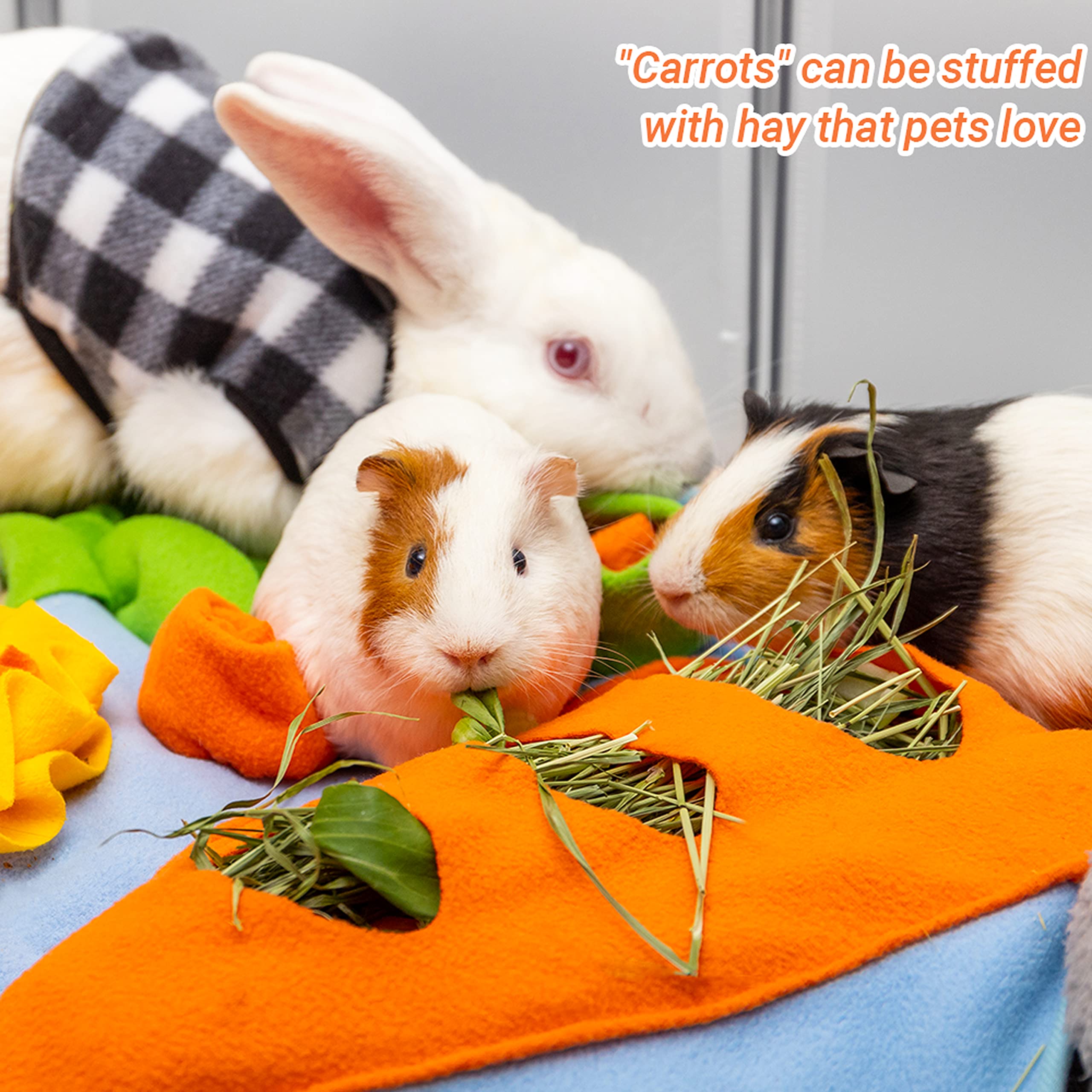 ORZECHKO Rabbit Hay Feeder - Interactive Fleece Foraging Mat Toy, 19.6"x23.6", Multi-colored, Machine Washable for Small Pets