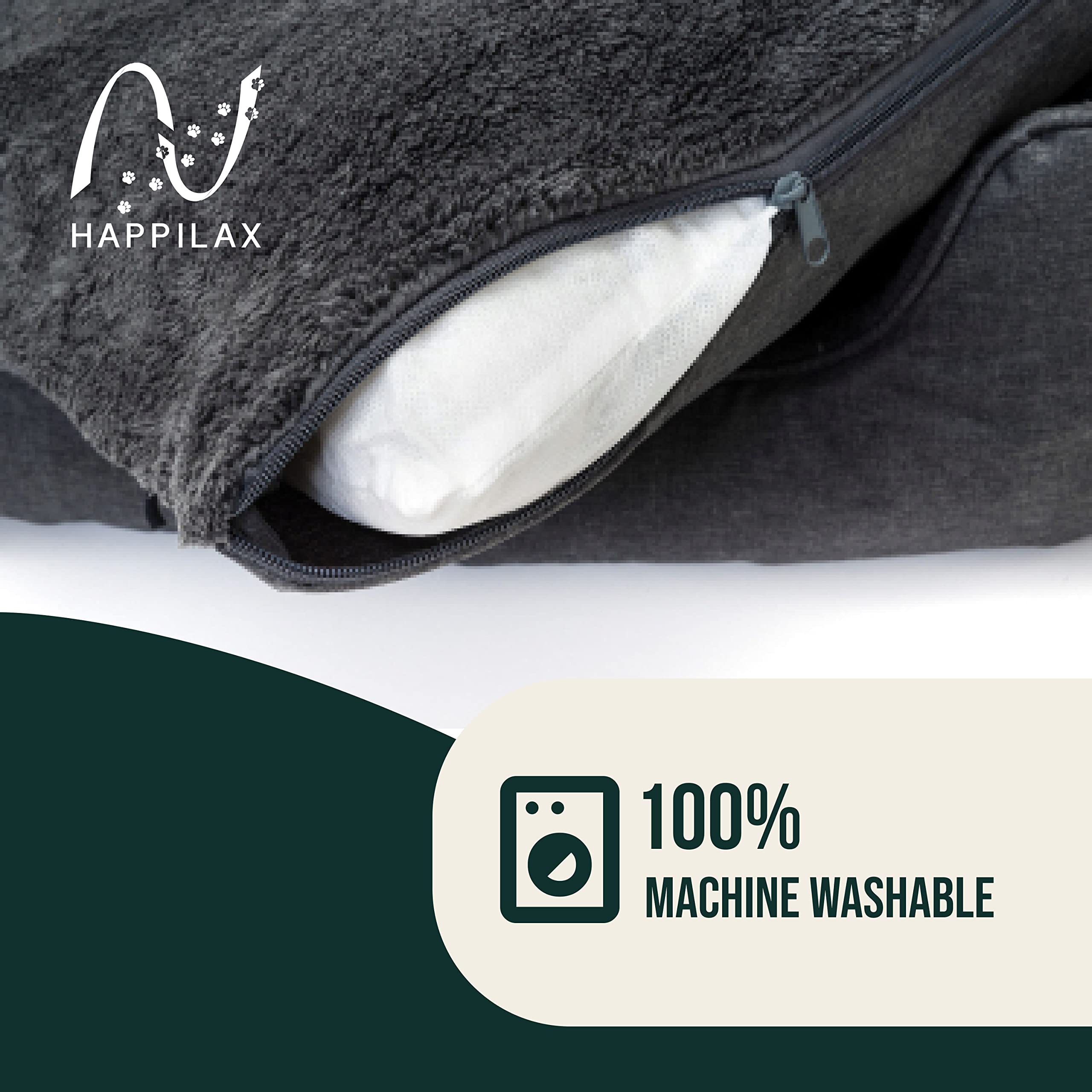 Happilax Dog Bed - Washable Plush Pillow - Dog Bed With Removable Cover - Raised Edges - Small To Large Dogs - Rectangular Bolster Pet Bed - Grey
