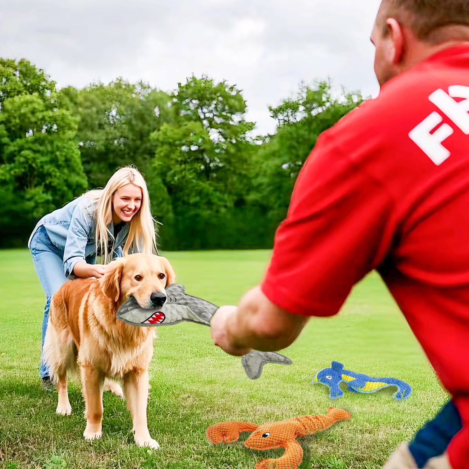 Vwptchi Squeaky Durable Chew Toys 4-Piece Interactive Dog Toy Set No Filled, Soft For Dental Health,Fun For Indoor Puppies,Safe