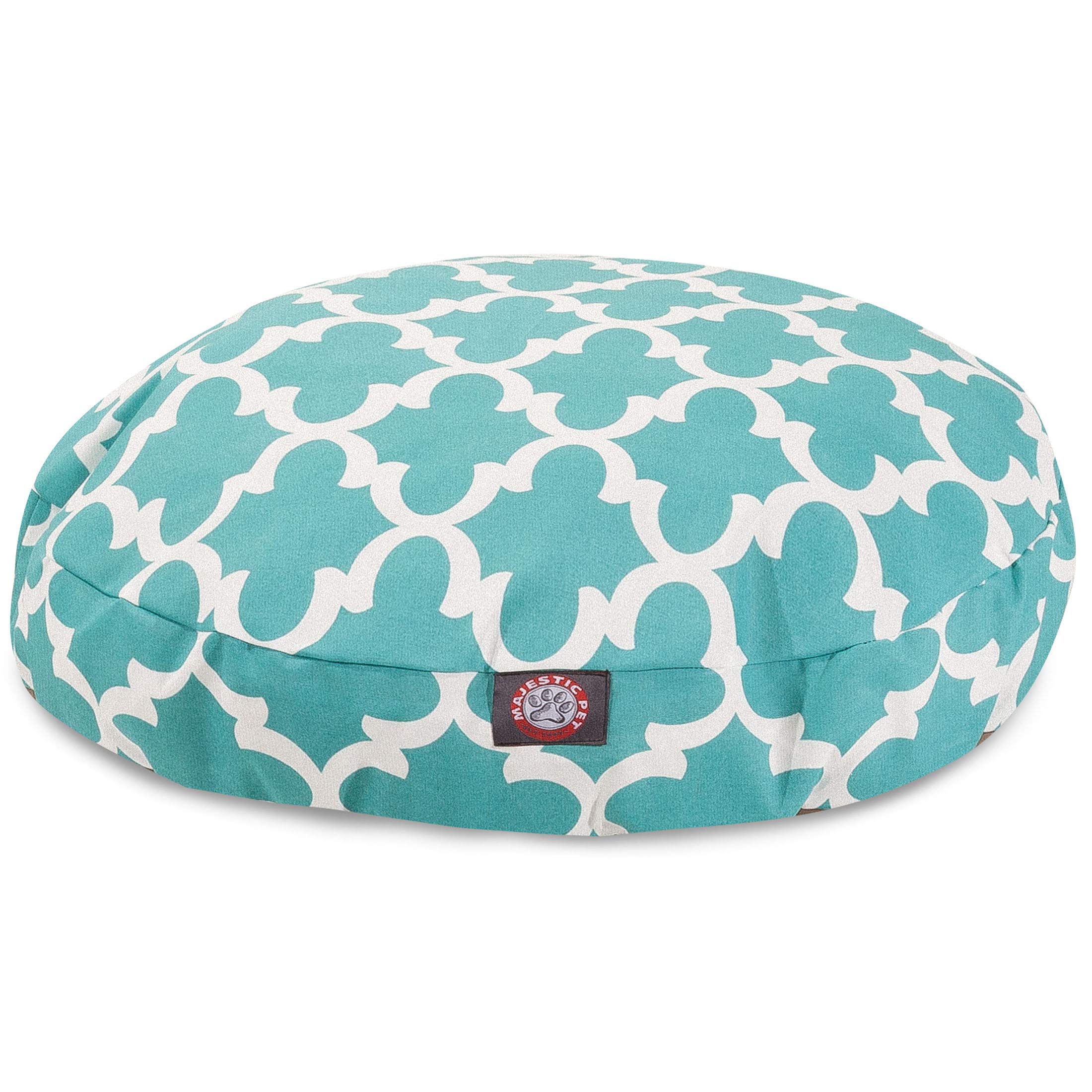 Teal Trellis Small Round Indoor Outdoor Pet Dog Bed With Removable Washable Cover By Majestic Pet Products