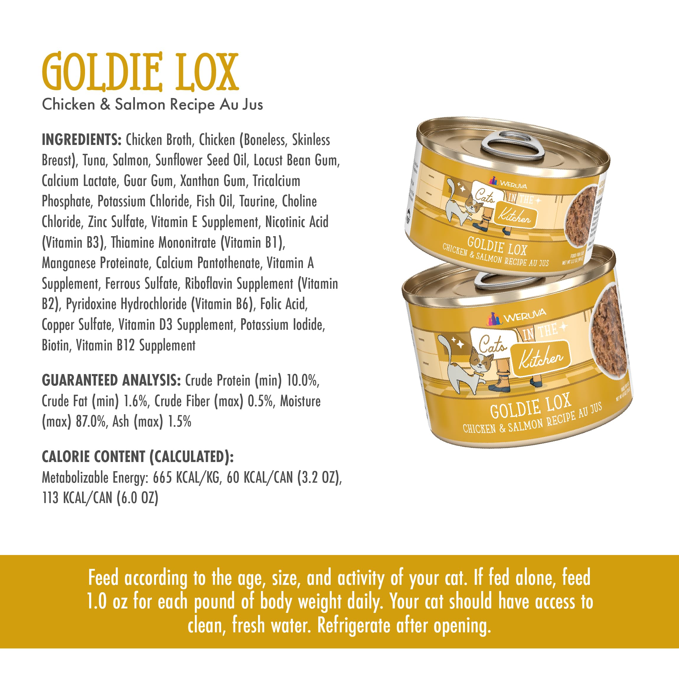 Weruva Cats in The Kitchen, Goldie Lox with Chicken & Salmon Au Jus Cat Food, 6oz Can (Pack of 24)