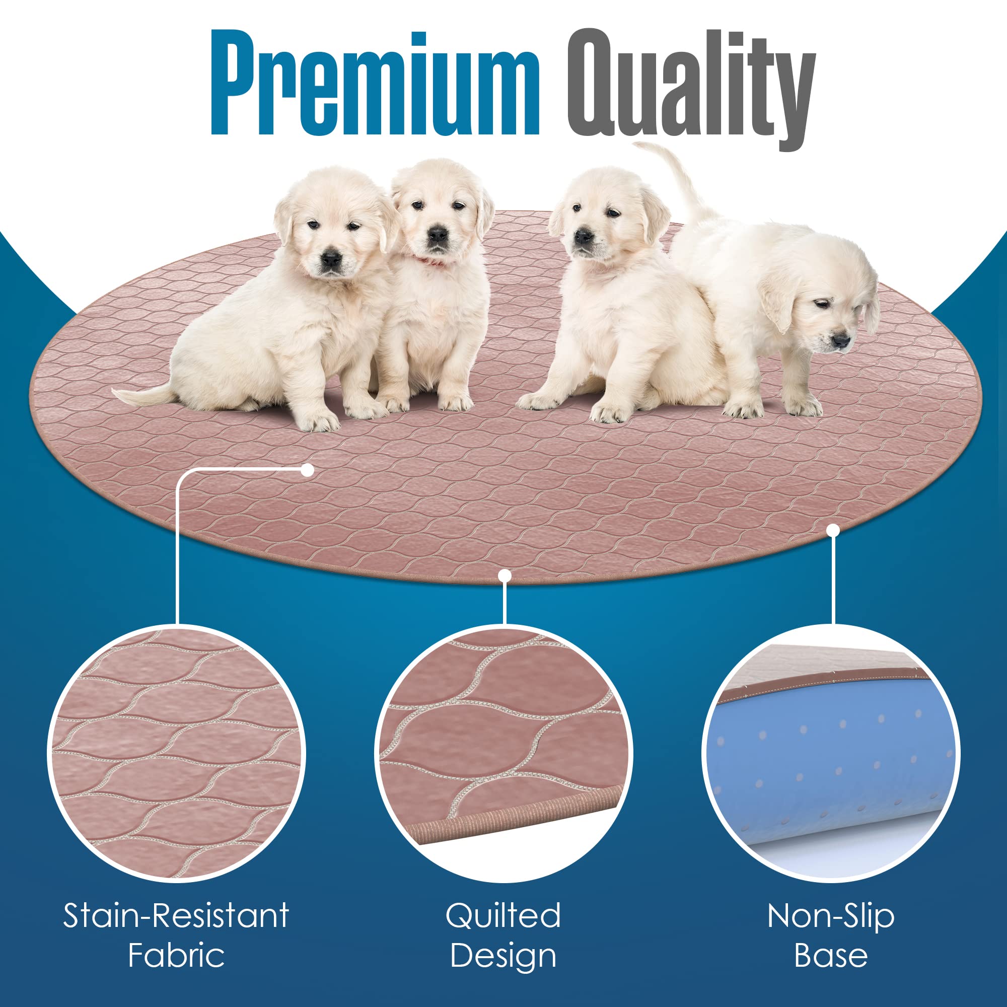 Puppy Pee Pads For Dogs, Puppies Whelping Pad, Reusable, Washable, Large, Brown, Round, 1Pk, 48'' X 48'', Non Slip, Waterproof M
