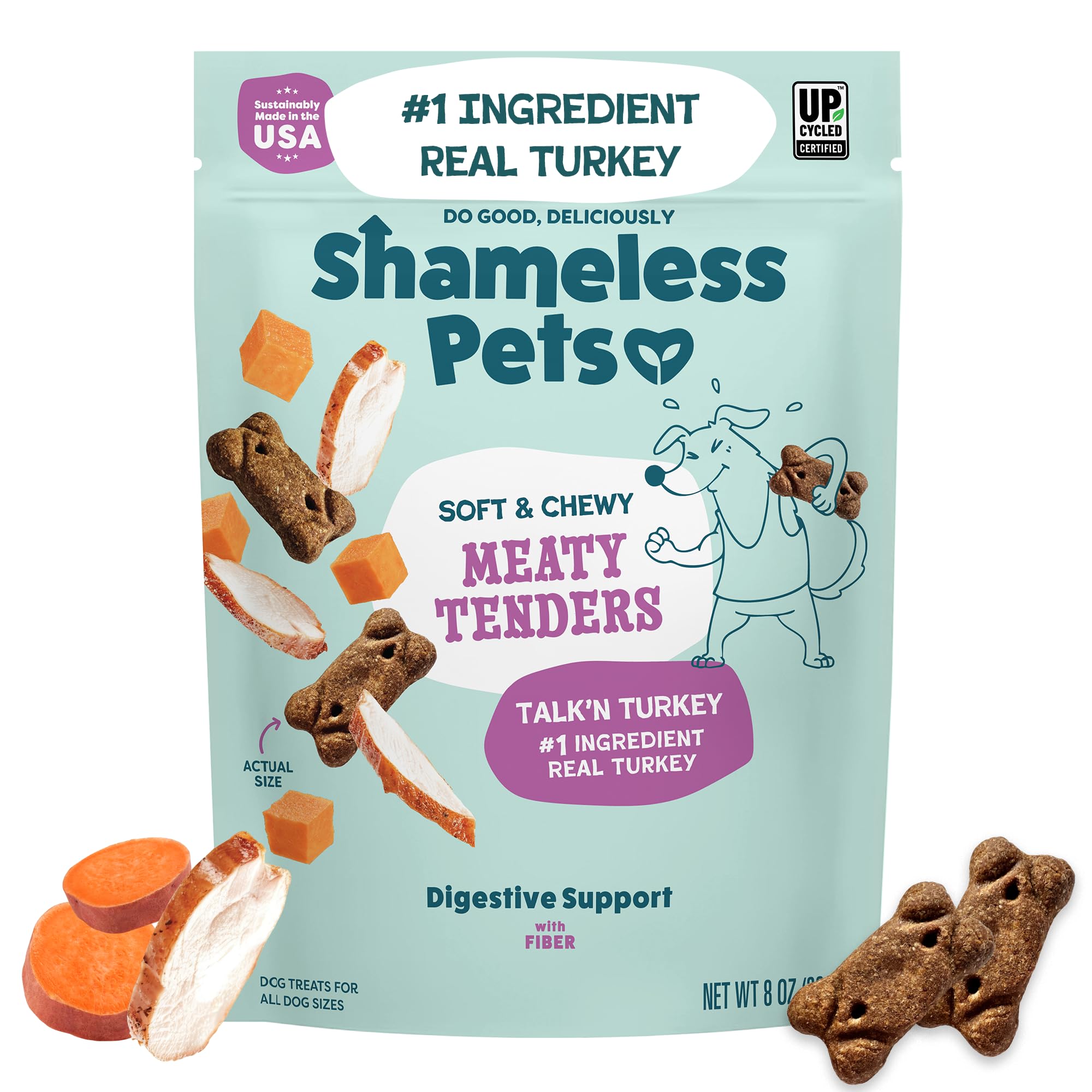 Shameless Pets Soft & Chewy Dog Treats, Talkn Turkey Meaty Tenders, 8oz - Real Turkey is 1st Ingredient - Grain Free, No Corn o