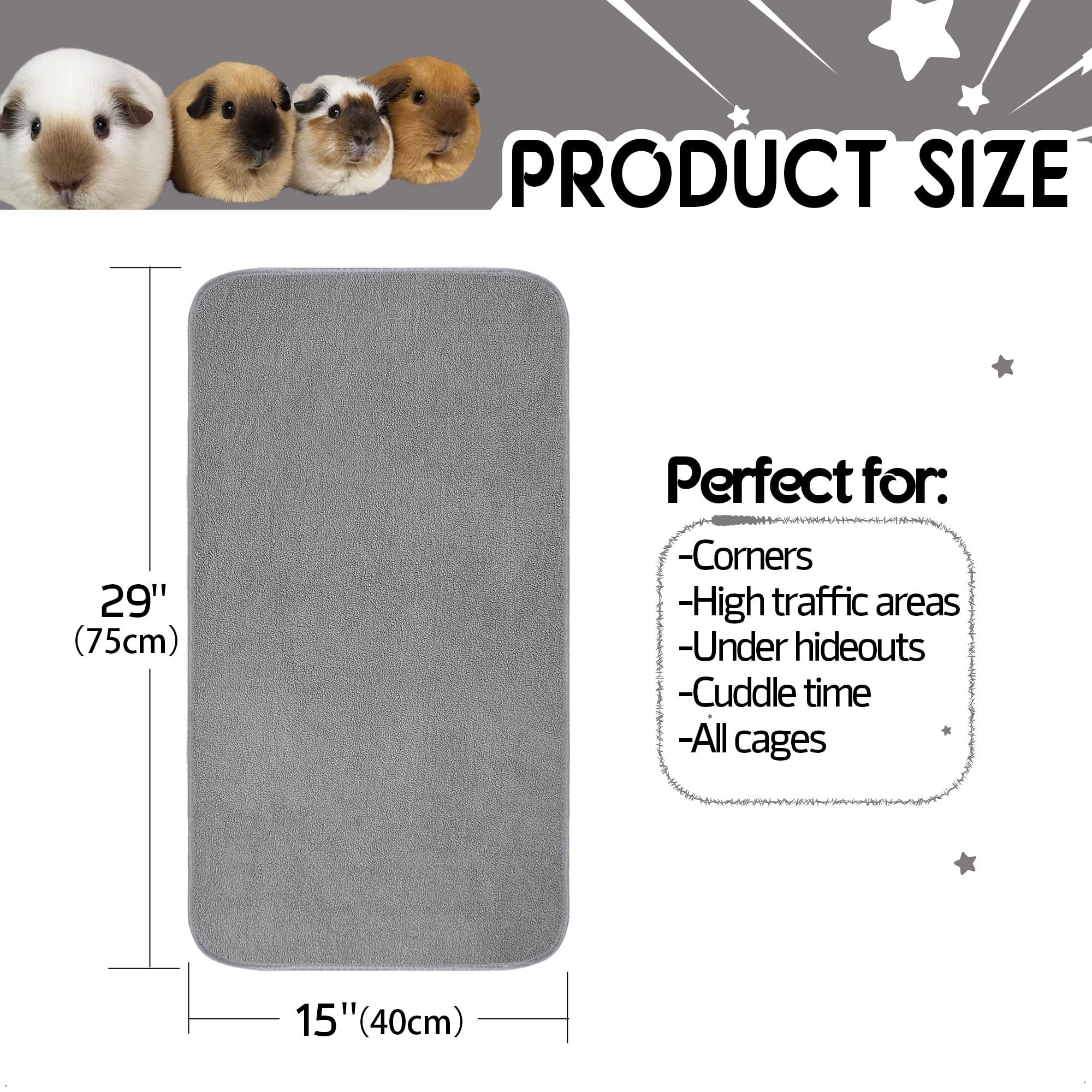 GINIDEAR Guinea Pig Cage Liner, 6 Pack - Washable, Reusable, Leakproof Fleece Bedding Pads for Small Animals with Anti-Slip Bott