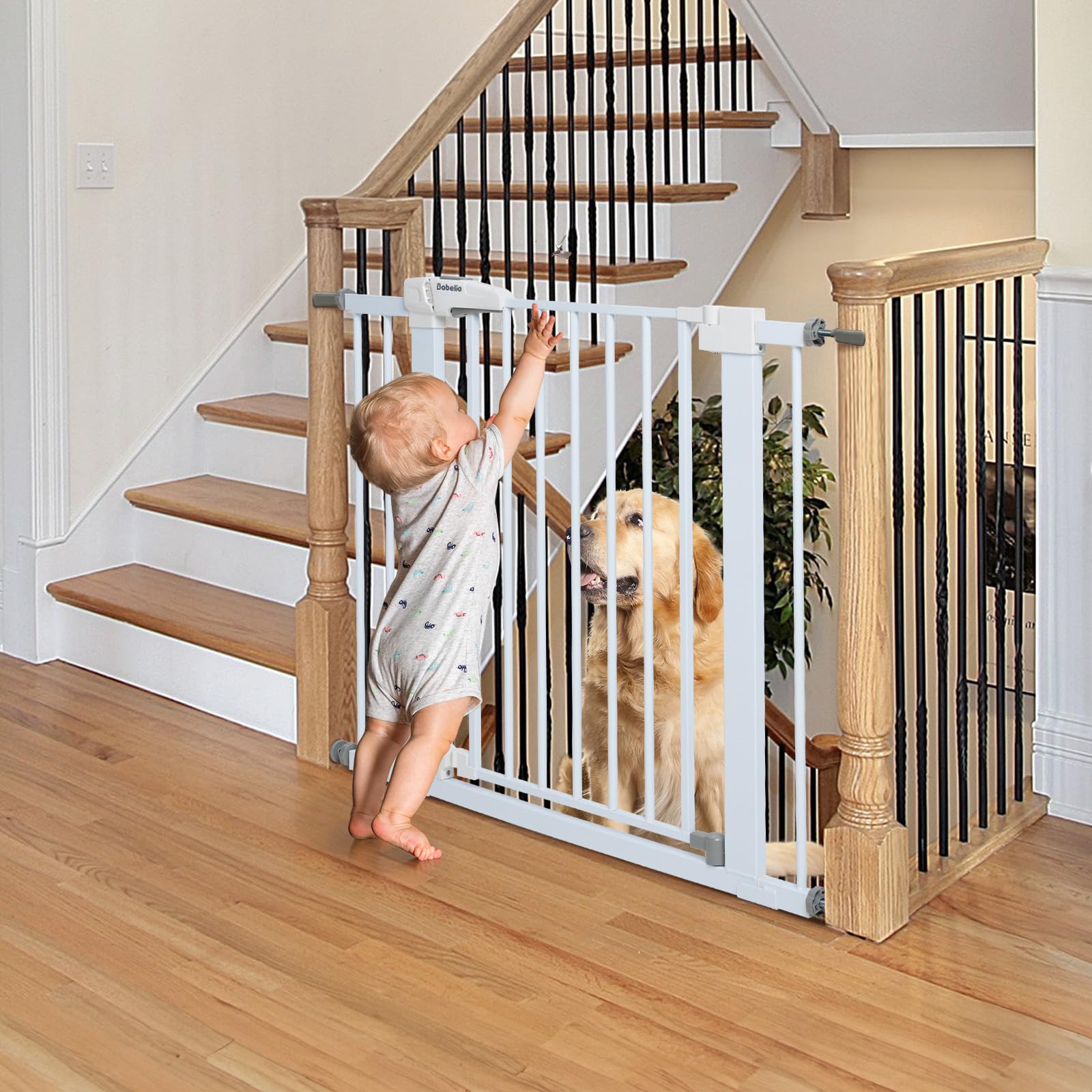 Babelio Baby Gate For Doorways And Stairs, 26-40 Inches Dog/Puppy Gate, Easy Install, Pressure Mounted, No Drilling, Fits For Narrow And Wide Doorways, Safety Gate W/Door For Child And Pets
